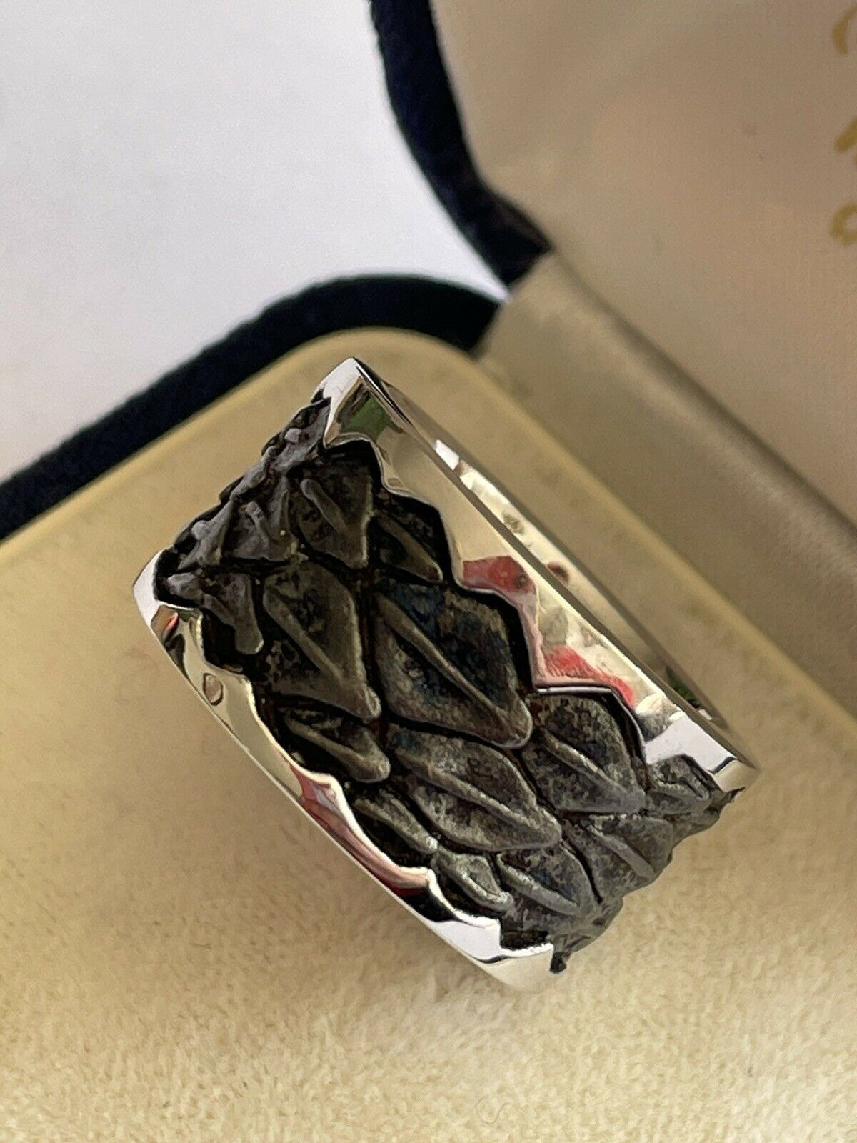 Seven London Oxidized Sterling Silver Men's Band Ring - Size UK P 1/2, US 8