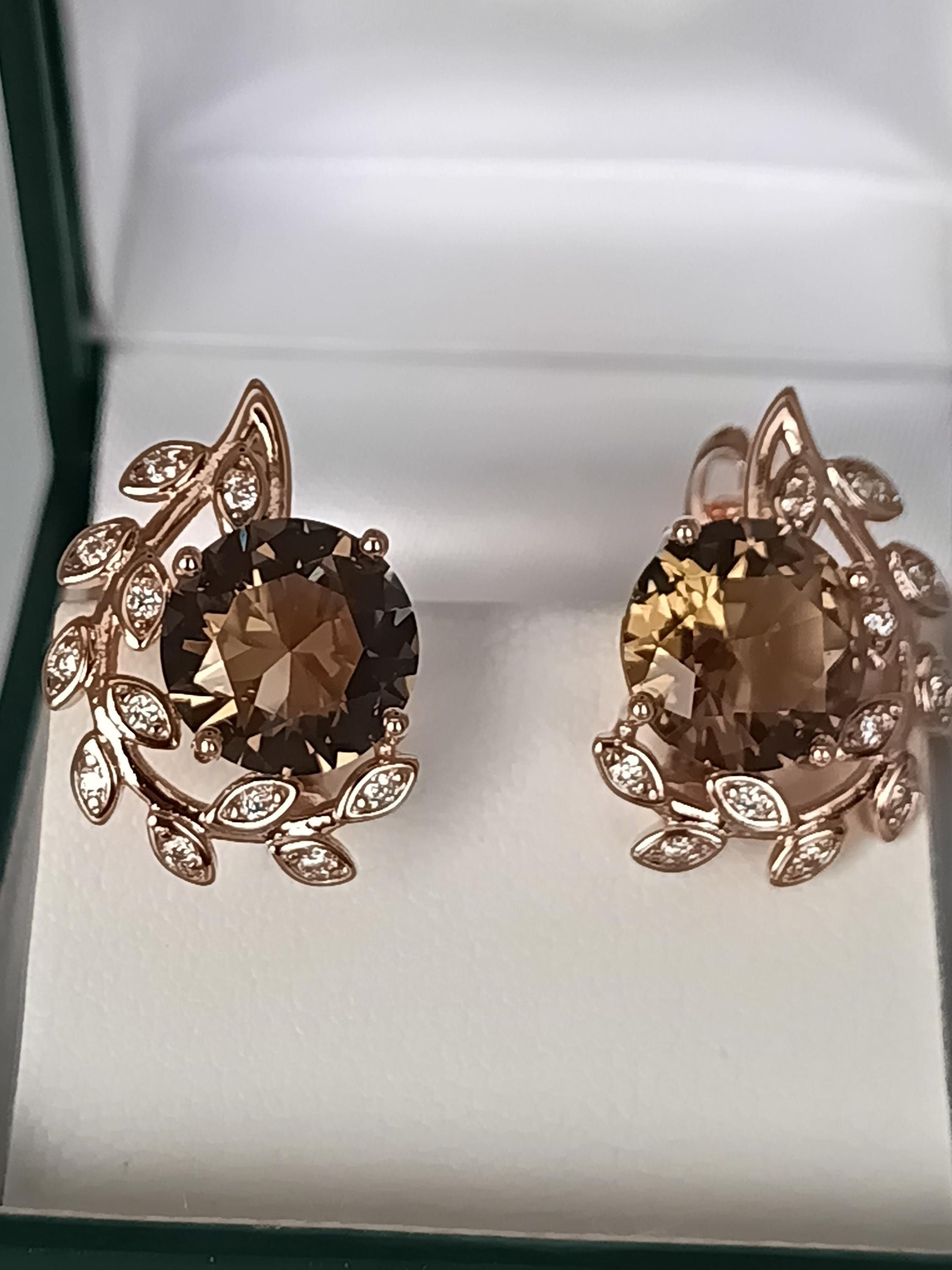 Vintage 1990-s 14 Ct Rolled Gold Large Brown Topaz Earrings-Hallmarked 585 RG