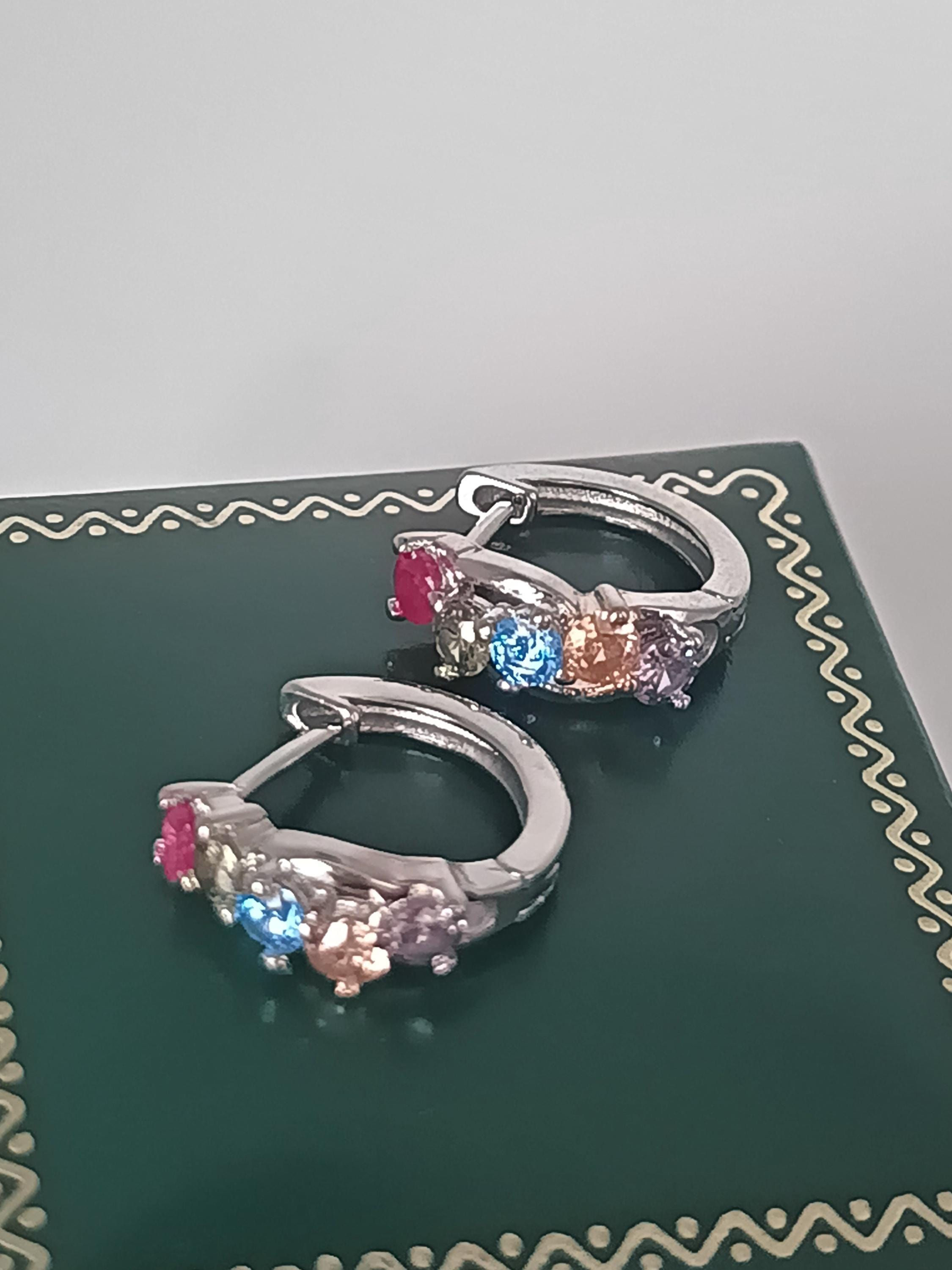 Vintage 1990-s 925 Sterling Silver Multicolour Earrings - Hallmarked!