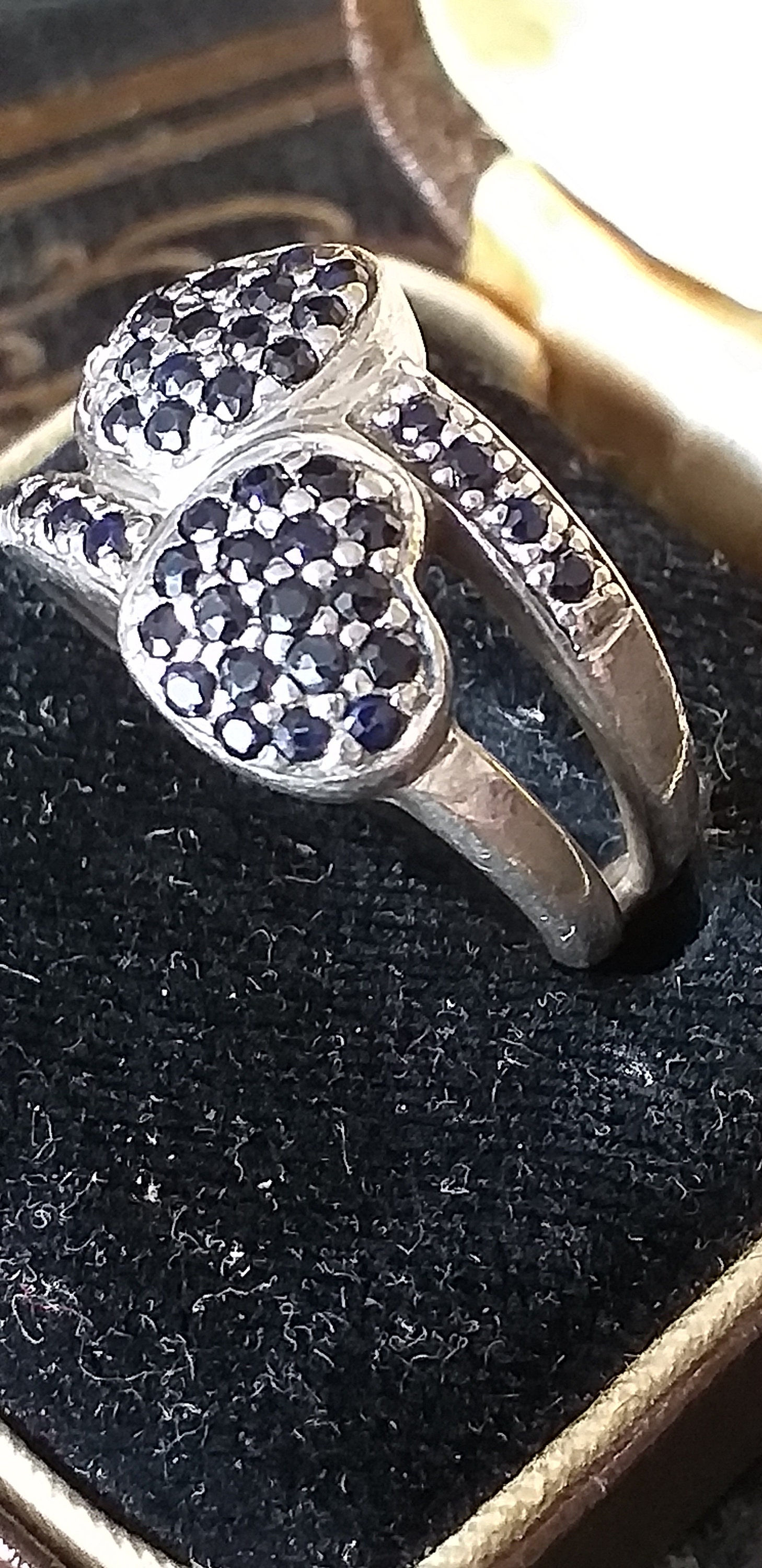 Antique Vintage 1940-s Sapphires Sterling Silver Ring Size UK N, US 6.5. Heavy!
