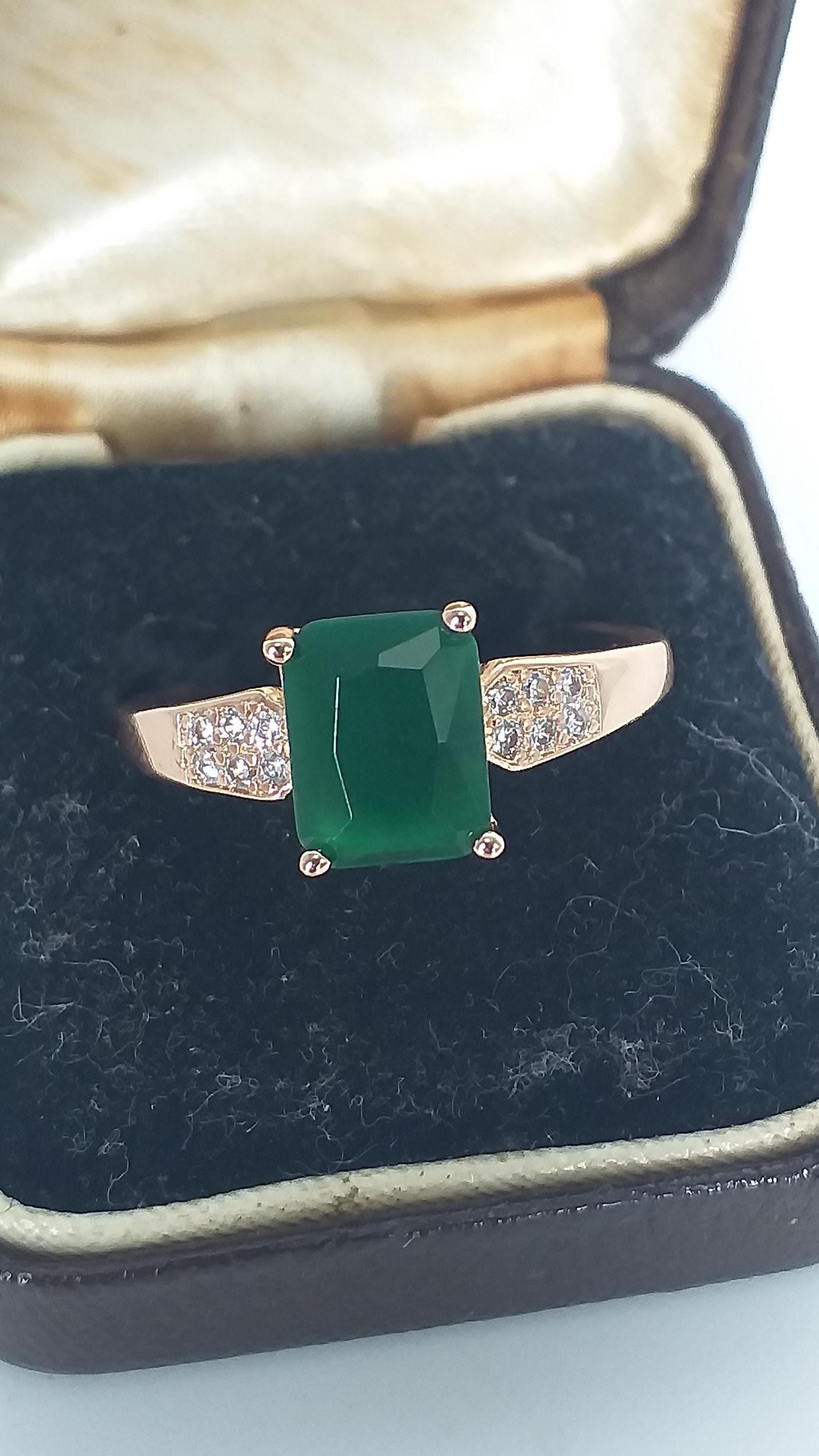Vintage 14 Ct Rolled Gold Emerald Ring - Uk Q 1/2 Us 8 1/4 - Hallmarked!!