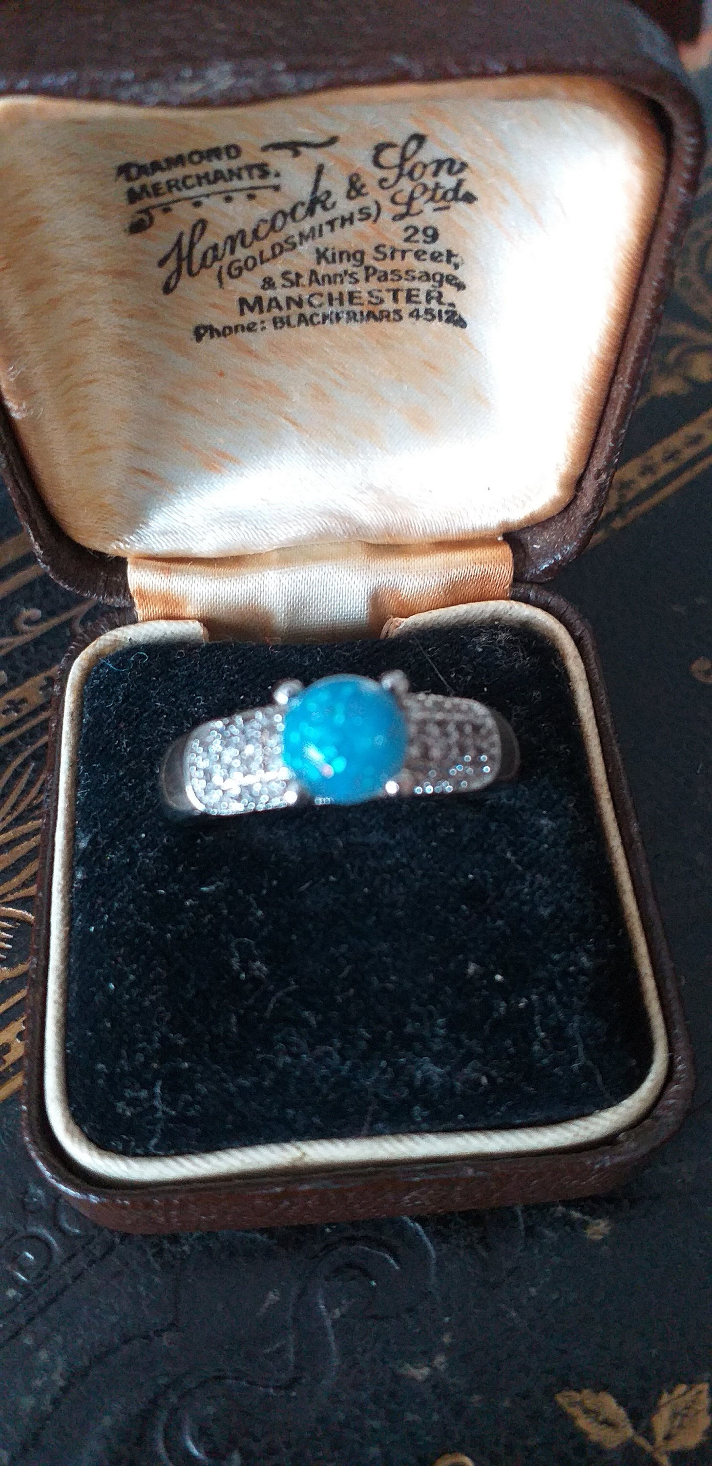 Vintage 1980-s Blue Opal Sterling Silver Ring Size UK P, US 7 1/2.