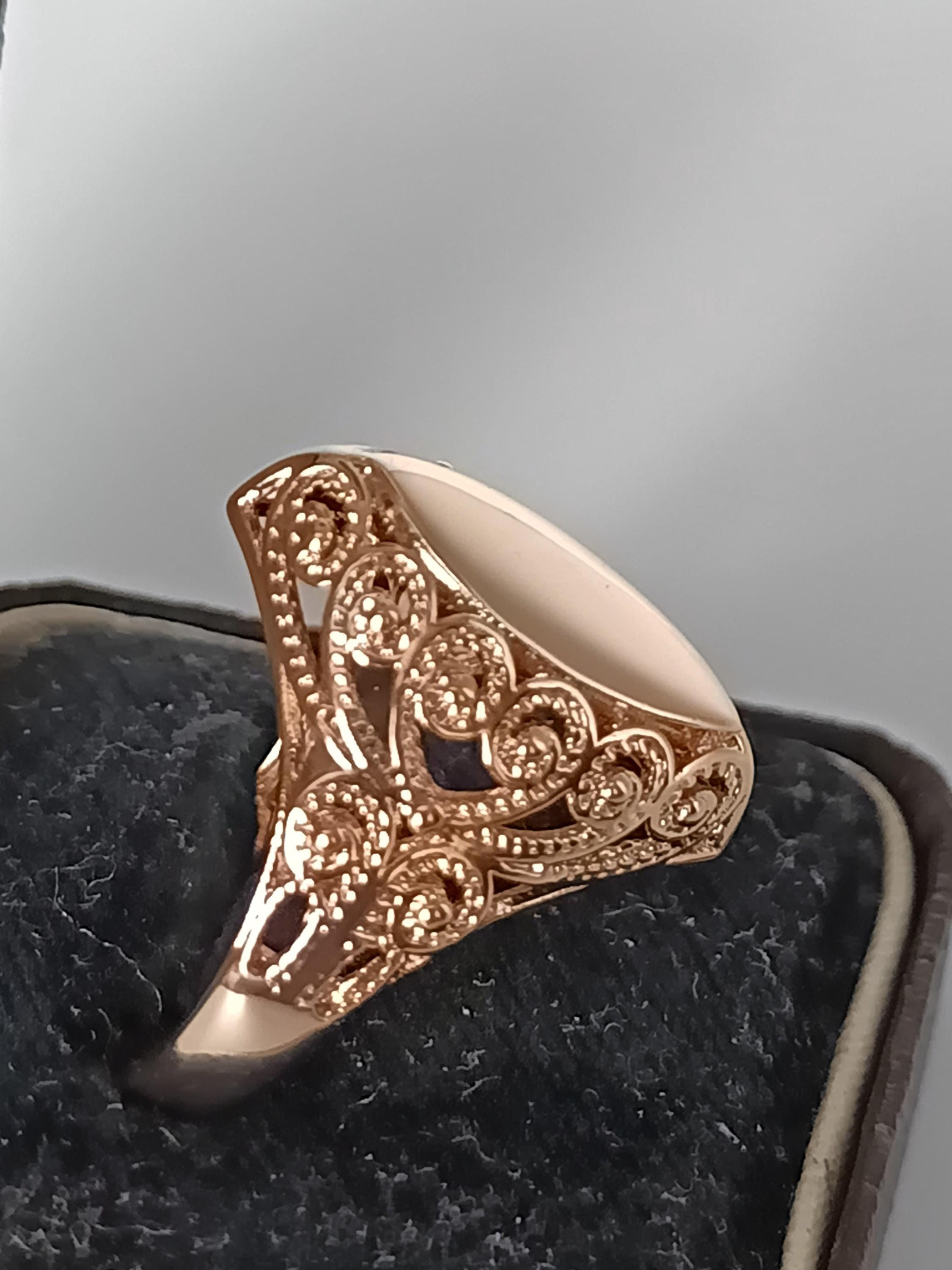 Vintage 14 Ct Rolled Gold Solid Extra Large Ring - Size T US 9 3/4 Hallmarked