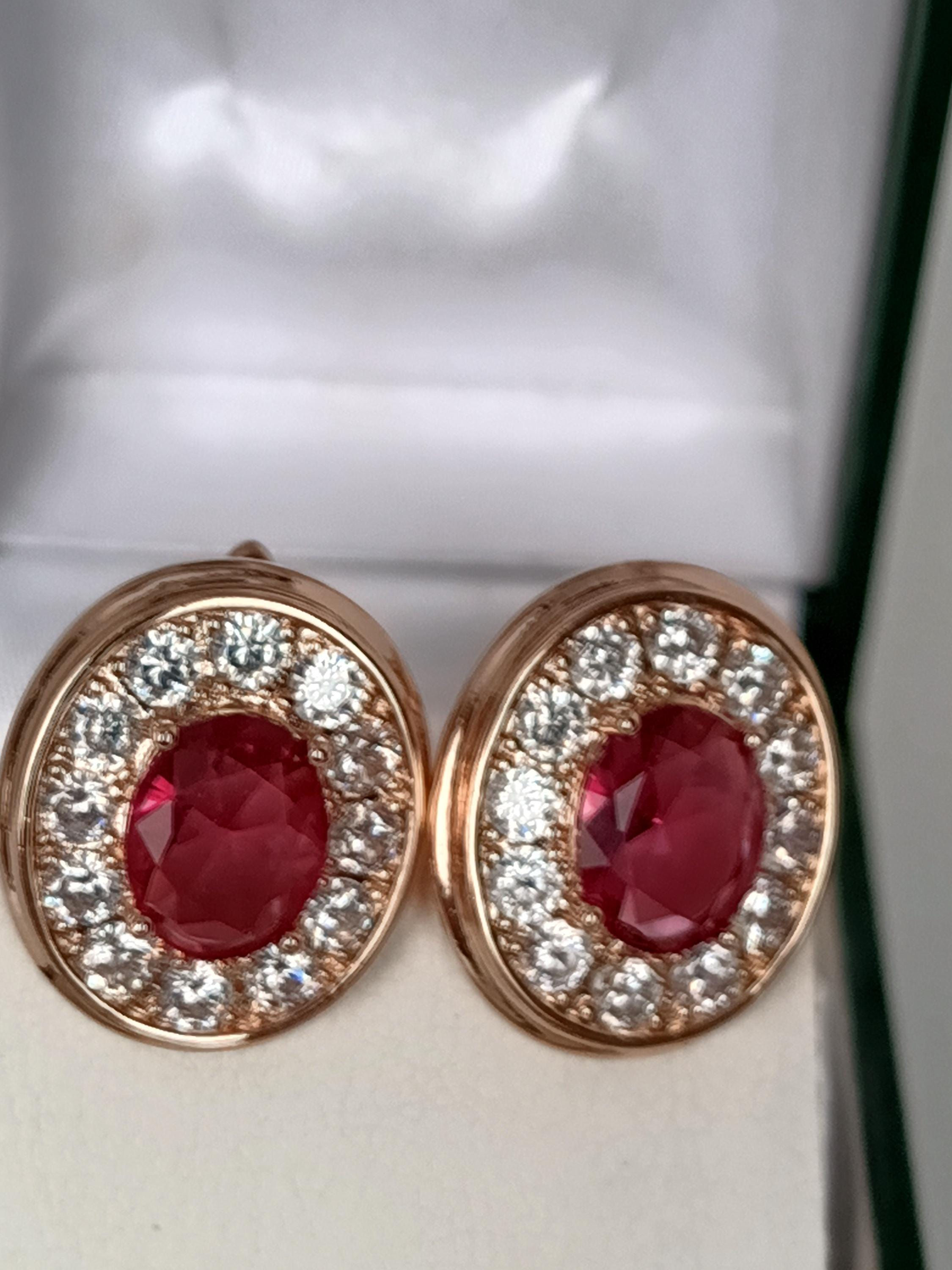 Vintage 1990-s 14 Ct Rolled Gold Ruby Earrings-Hallmarked 585 RG