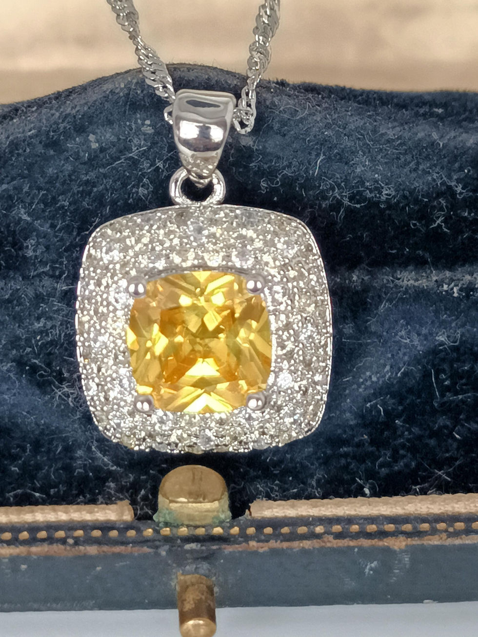 Thumbnail: Vintage 1990s Sterling Silver Large Citrine Pendant on 20-inch Chain