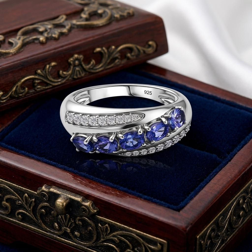 Vintage 1990s 925 Sterling Silver Tanzanite Ring UK L US 5 1/2 -Hallmarked