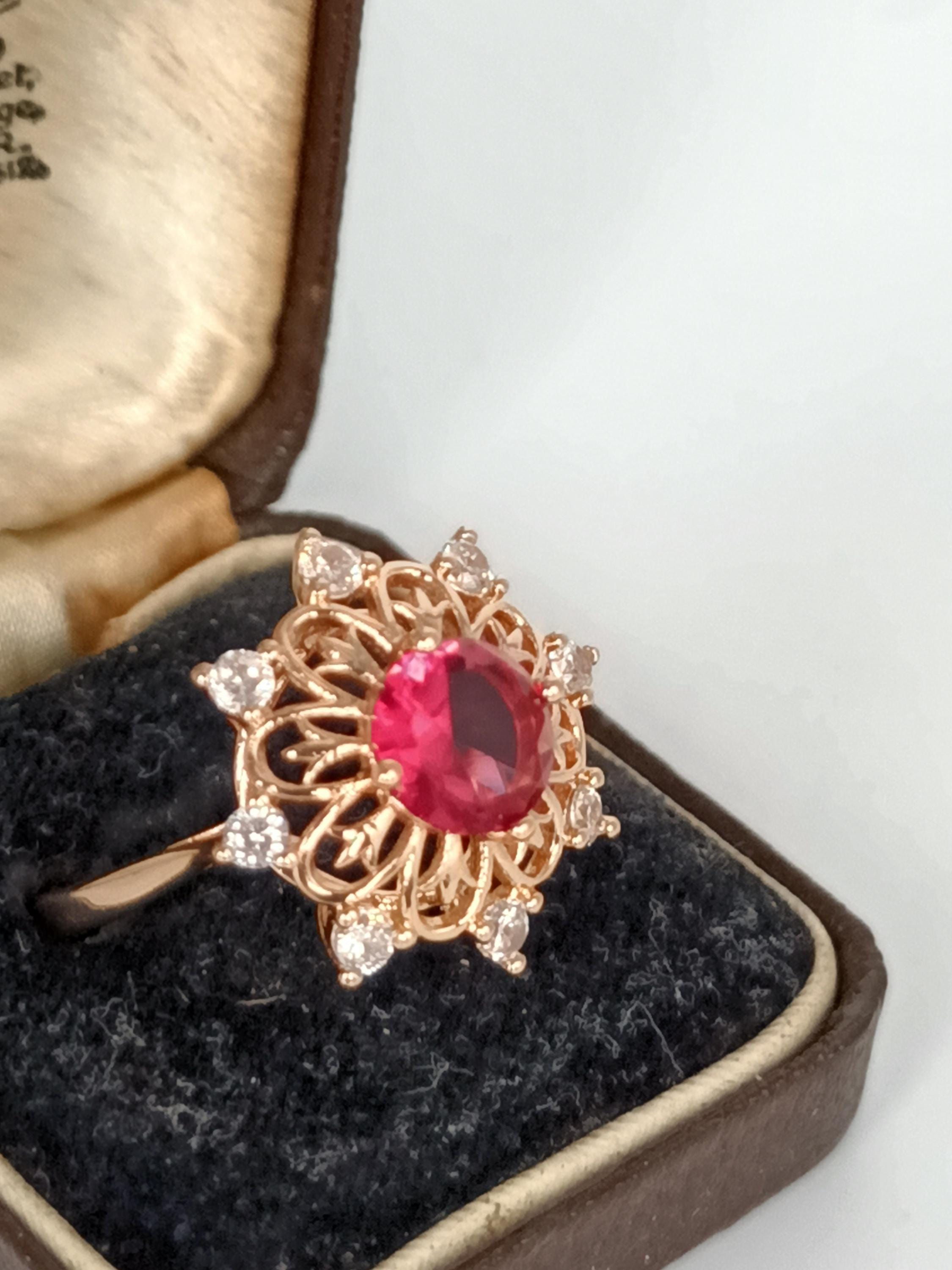 Vintage 14CT Rolled Gold Ruby Ring - Uk Size R Us 8 1/2-Hallmarked!!