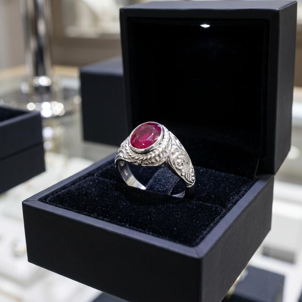 Vintage 1990s Sterling Silver Ruby Ring Size UK O, US 7 Hallmarked