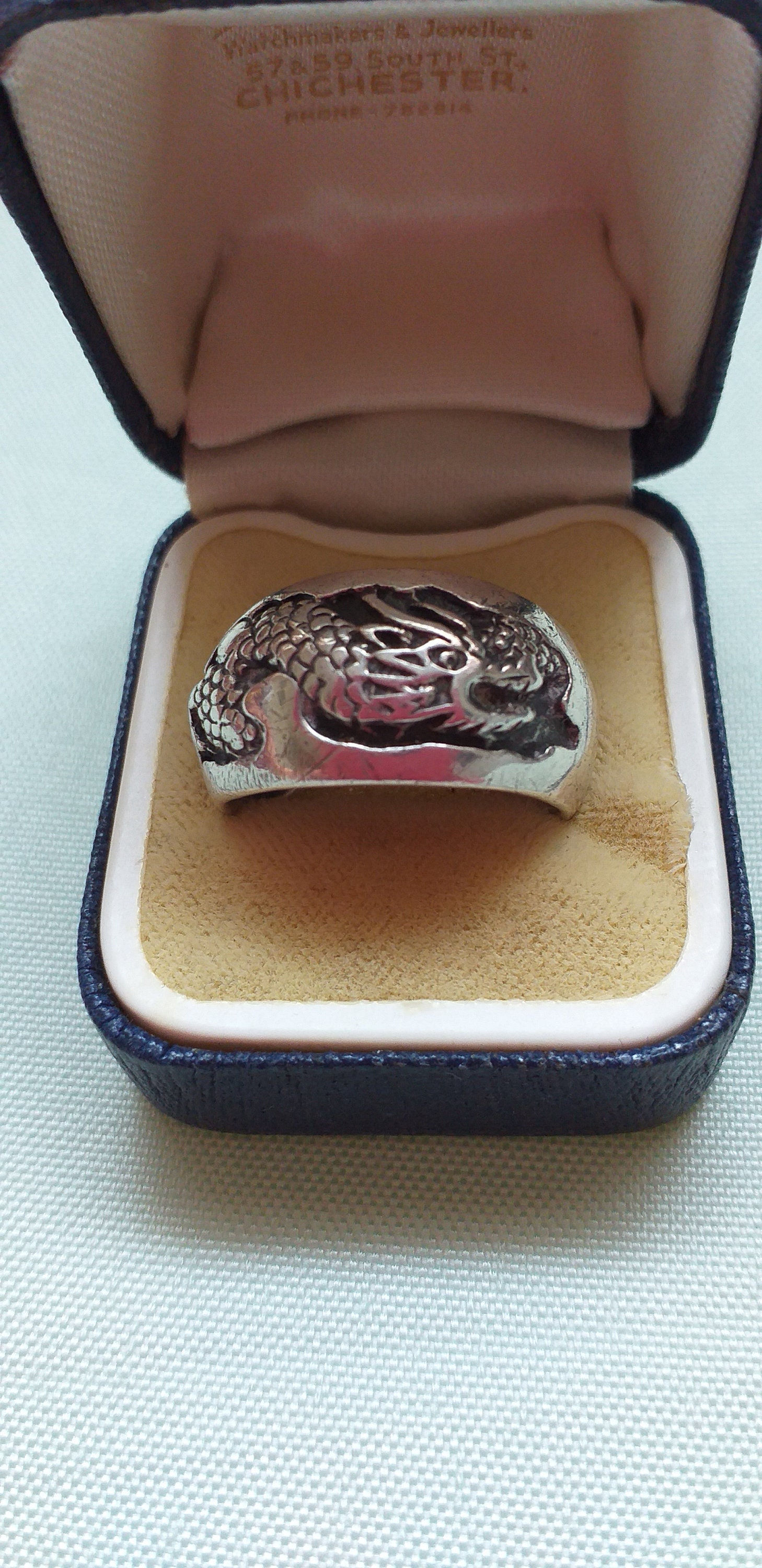Vintage 1950-s 925 Silver Celtic Viking Dragon Accent Band Ring UK S , US 9
