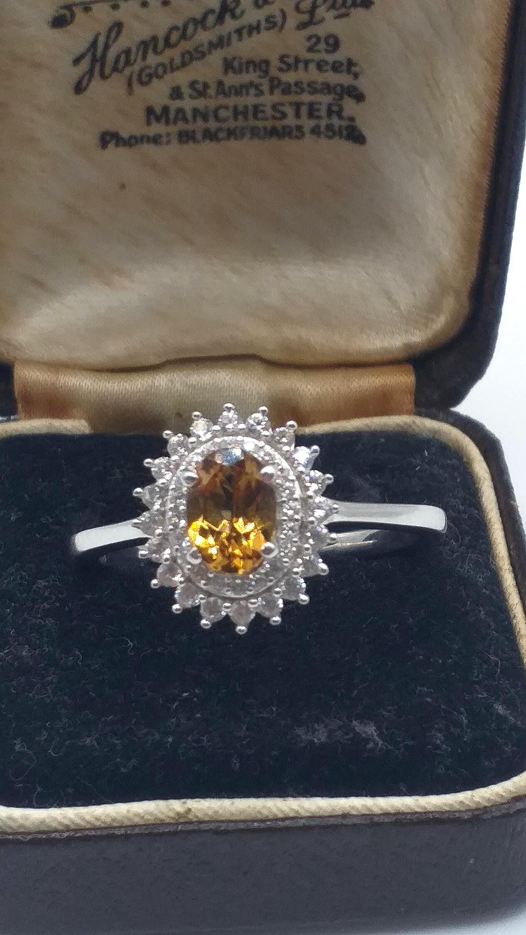 Vintage 1990-s Citrine Sterling Silver Ring Size UK T, US 9 3/4 - Hallmarked!