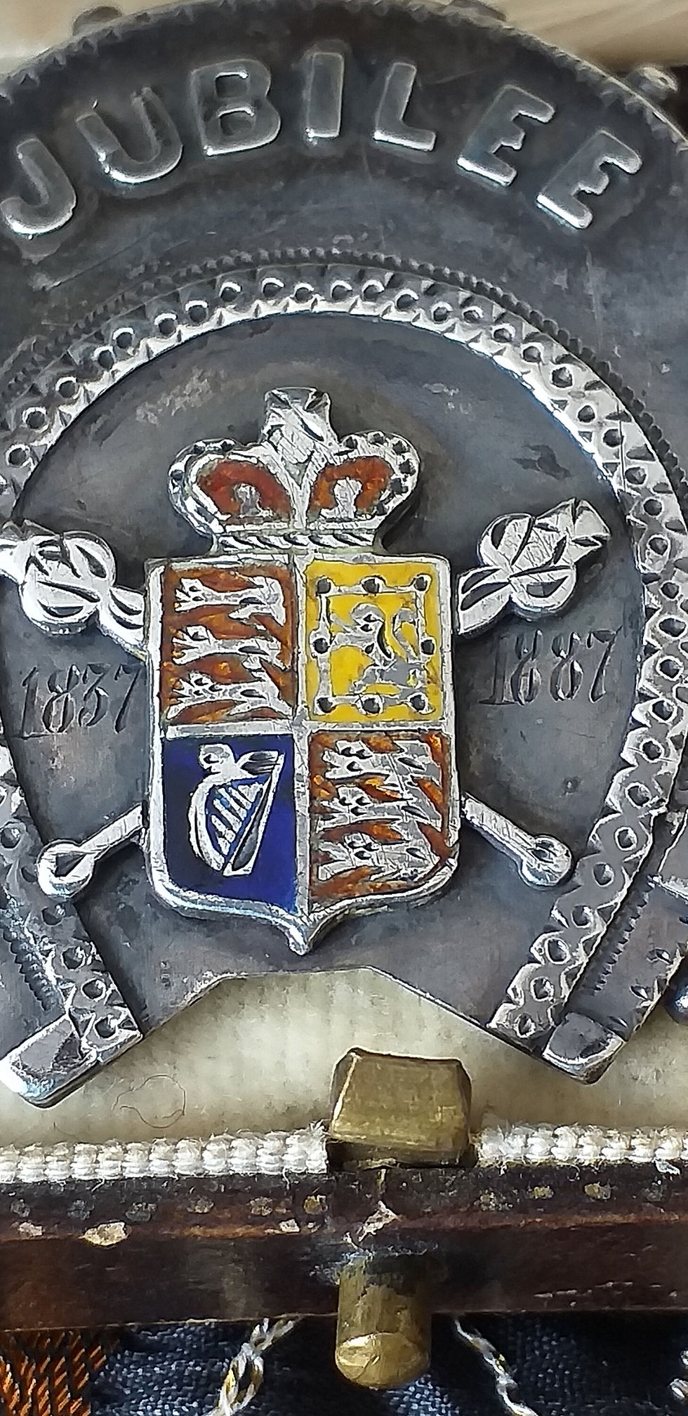Thumbnail: Antique Vintage Victorian Enamel Queen Victoria Golden Jubilee Brooch 1837-1887