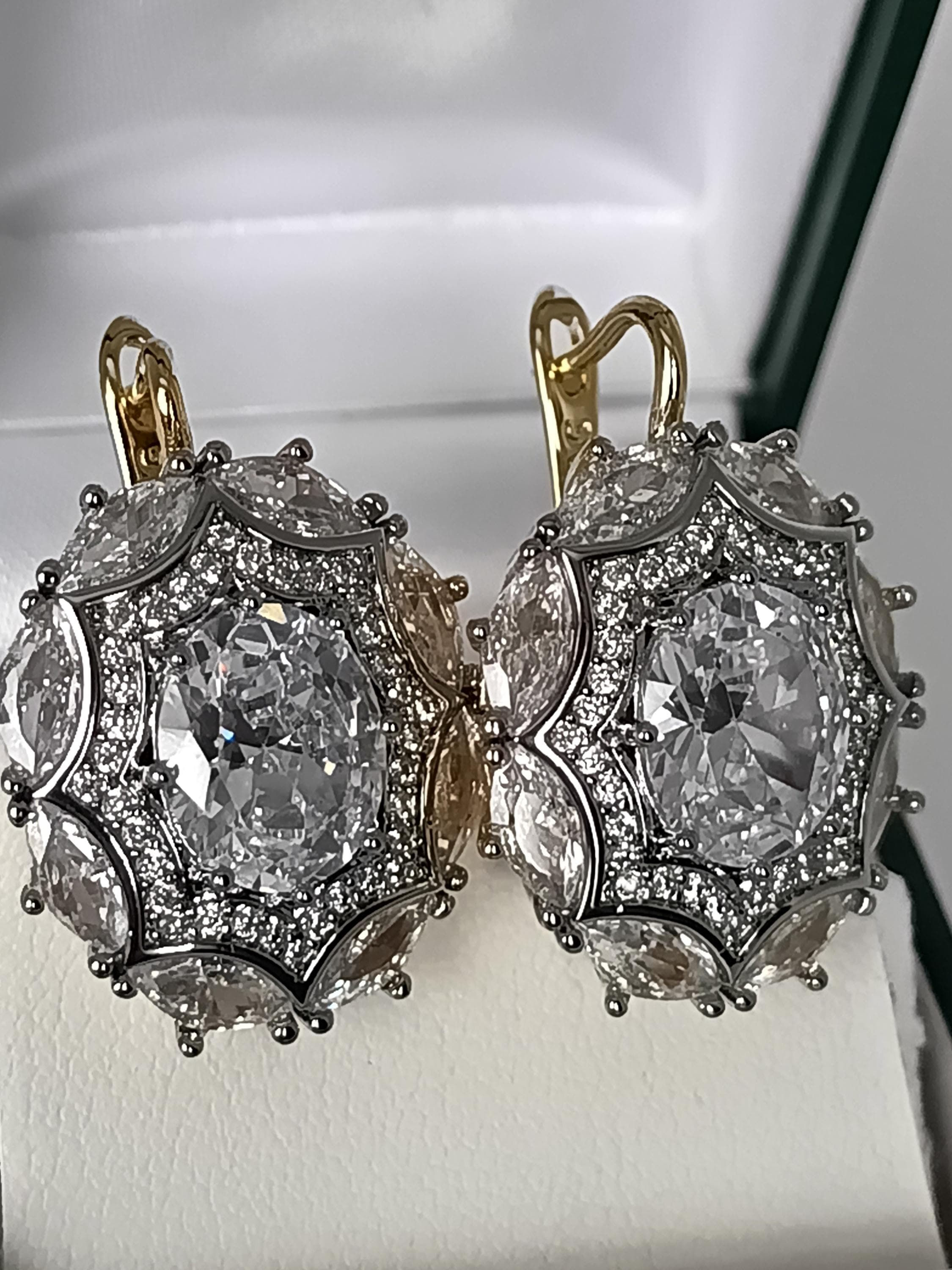 Vintage 1990-s 18 Ct Rolled Gold Large Zircon Earrings-Hallmarked 750 RG