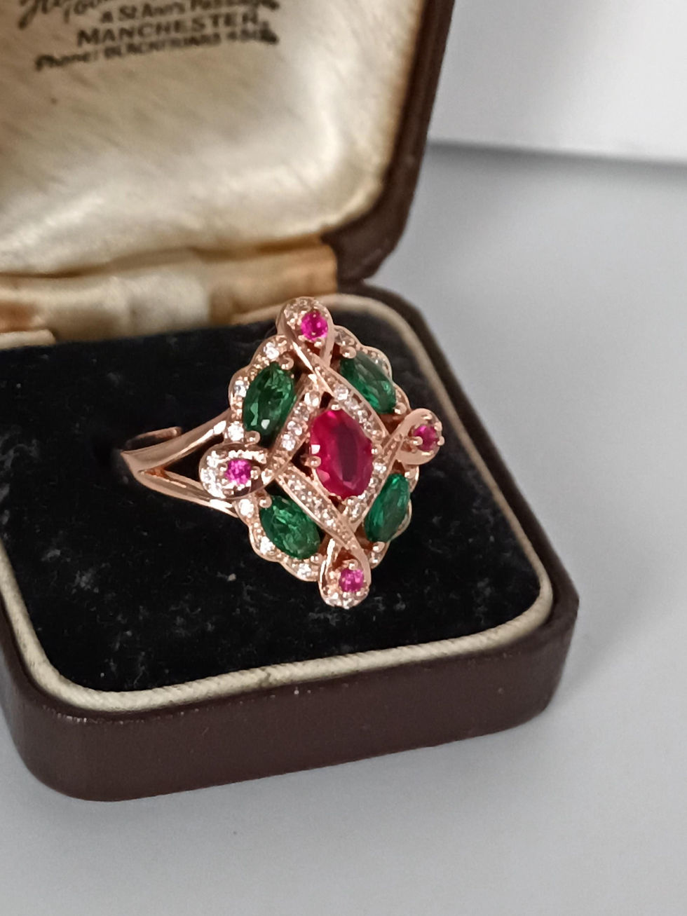 Thumbnail: Vintage 14 Ct Rolled Gold Ruby/Emerald Ring - Uk Size R Us 8 1/2-Hallmarked!!!