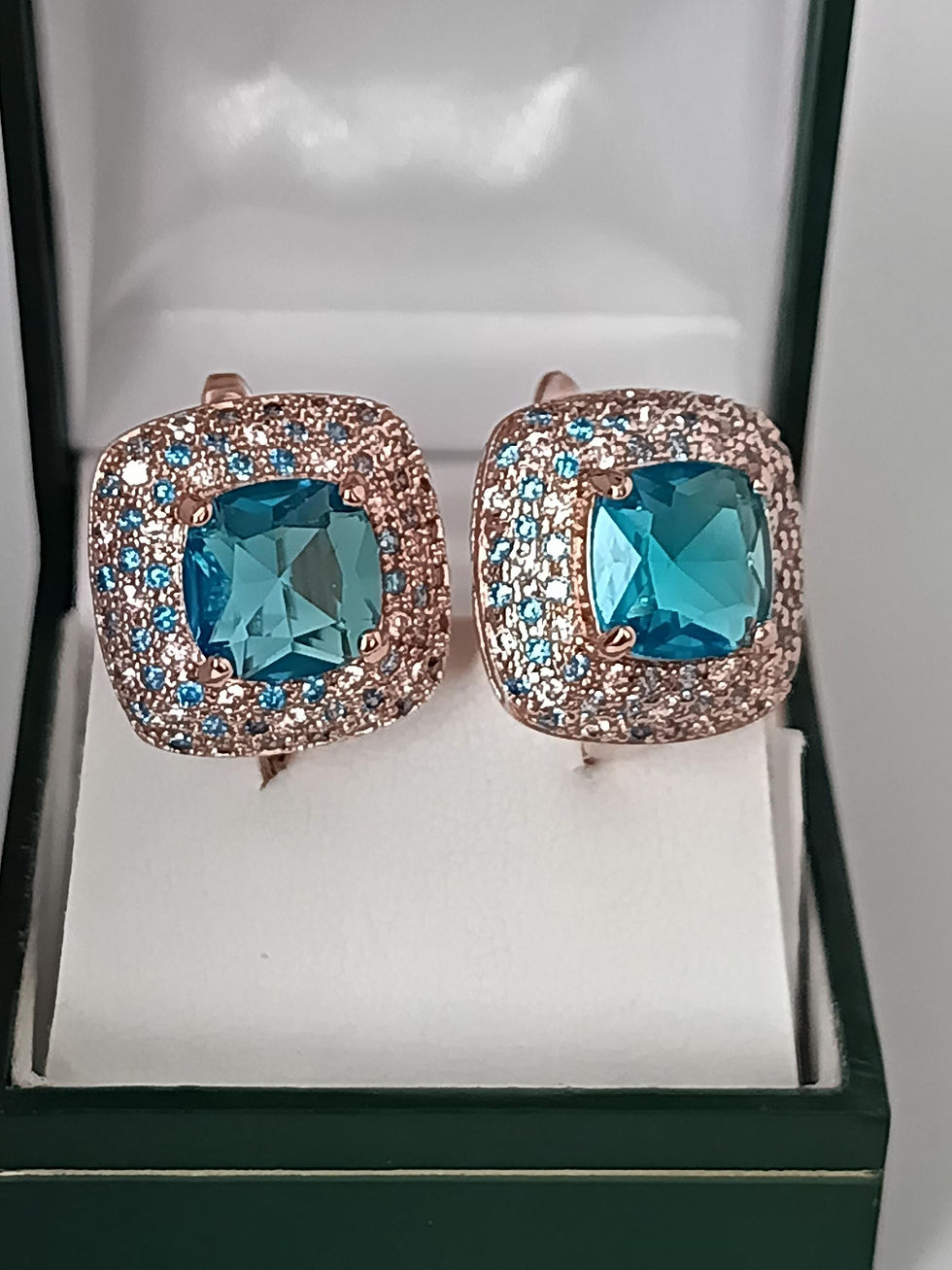Thumbnail: Vintage 1990-s 925 Sterling Silver Gilded Large Blue Topaz Earrings Hallmarked