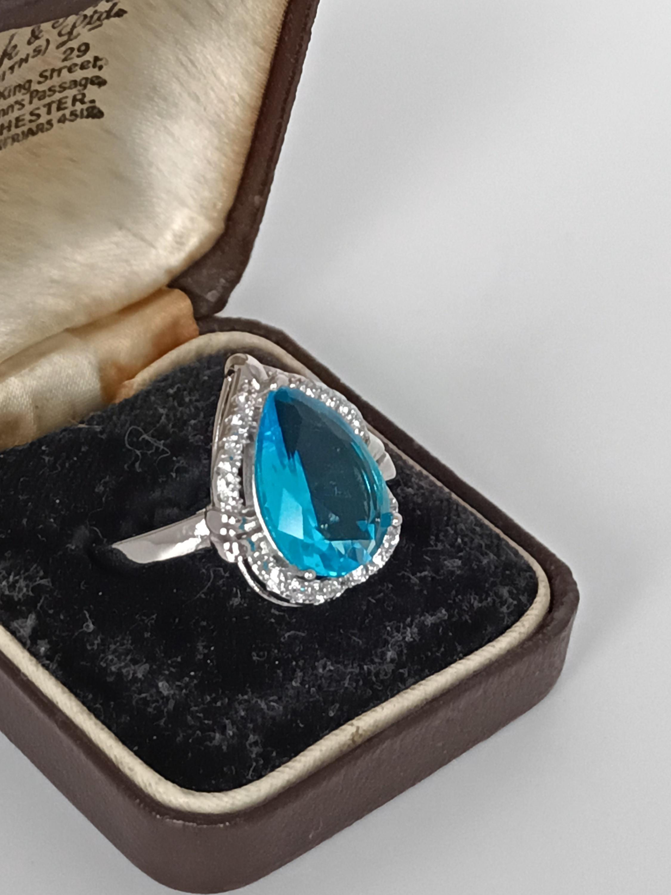 Vintage Blue Topaz 925 Sterling Silver Ring Size UK O 1/2, US 7 1/4-Hallmarked!