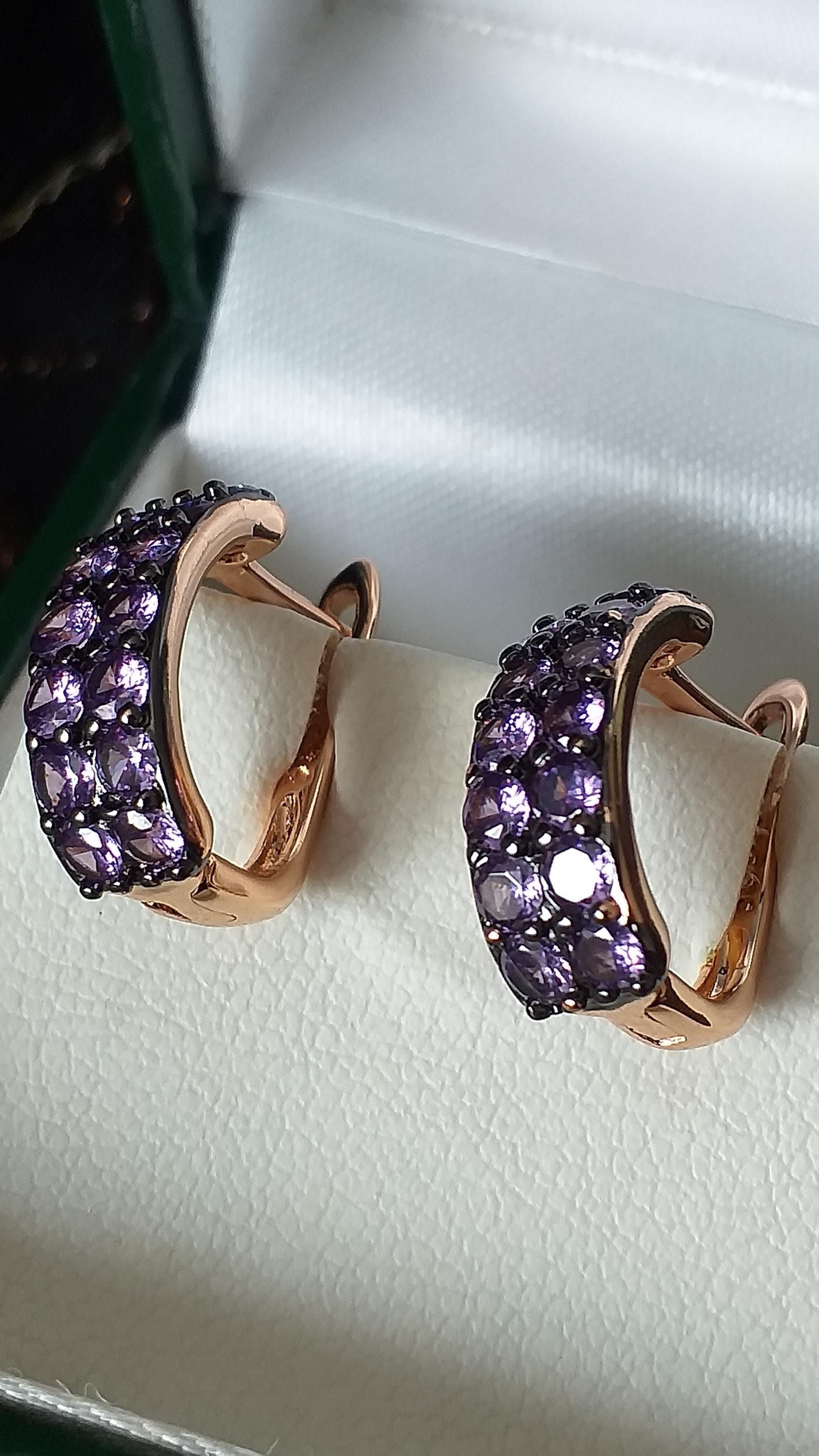 Vintage 1990-s 14 Ct Rolled Gold Amethyst Earrings-Hallmarked 585 RG