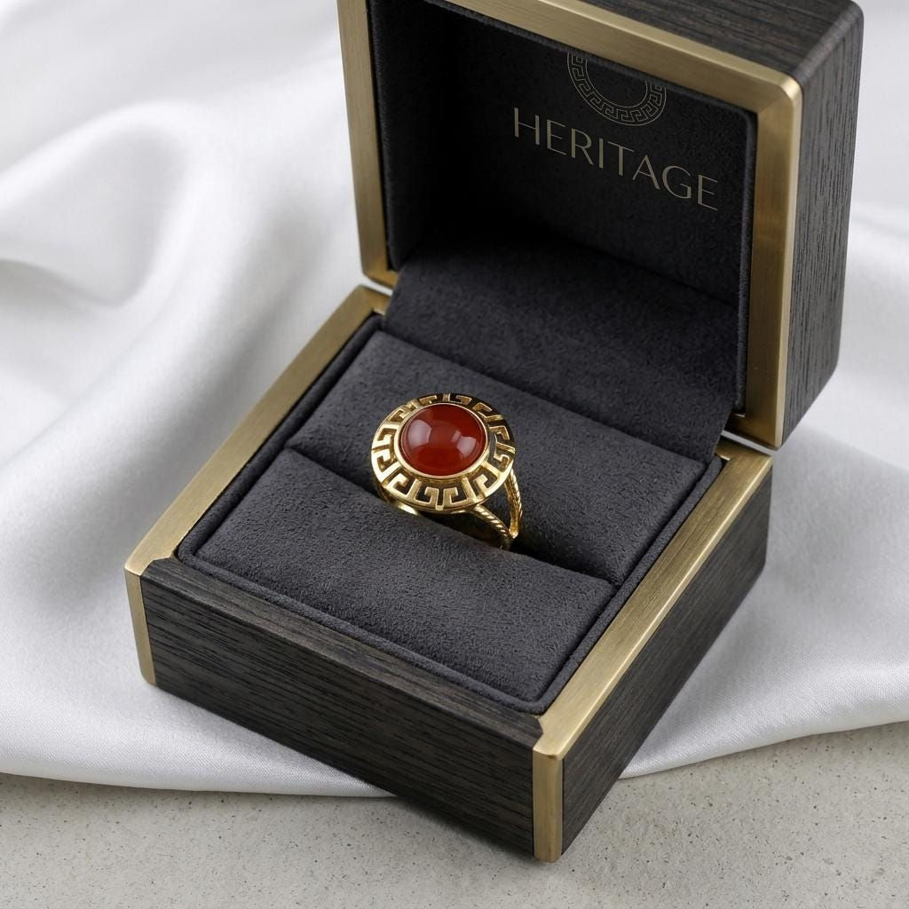 Vintage 1990s Sterling Silver & 18K Gold Red Jade Ring UK O US 7 - Hallmarked