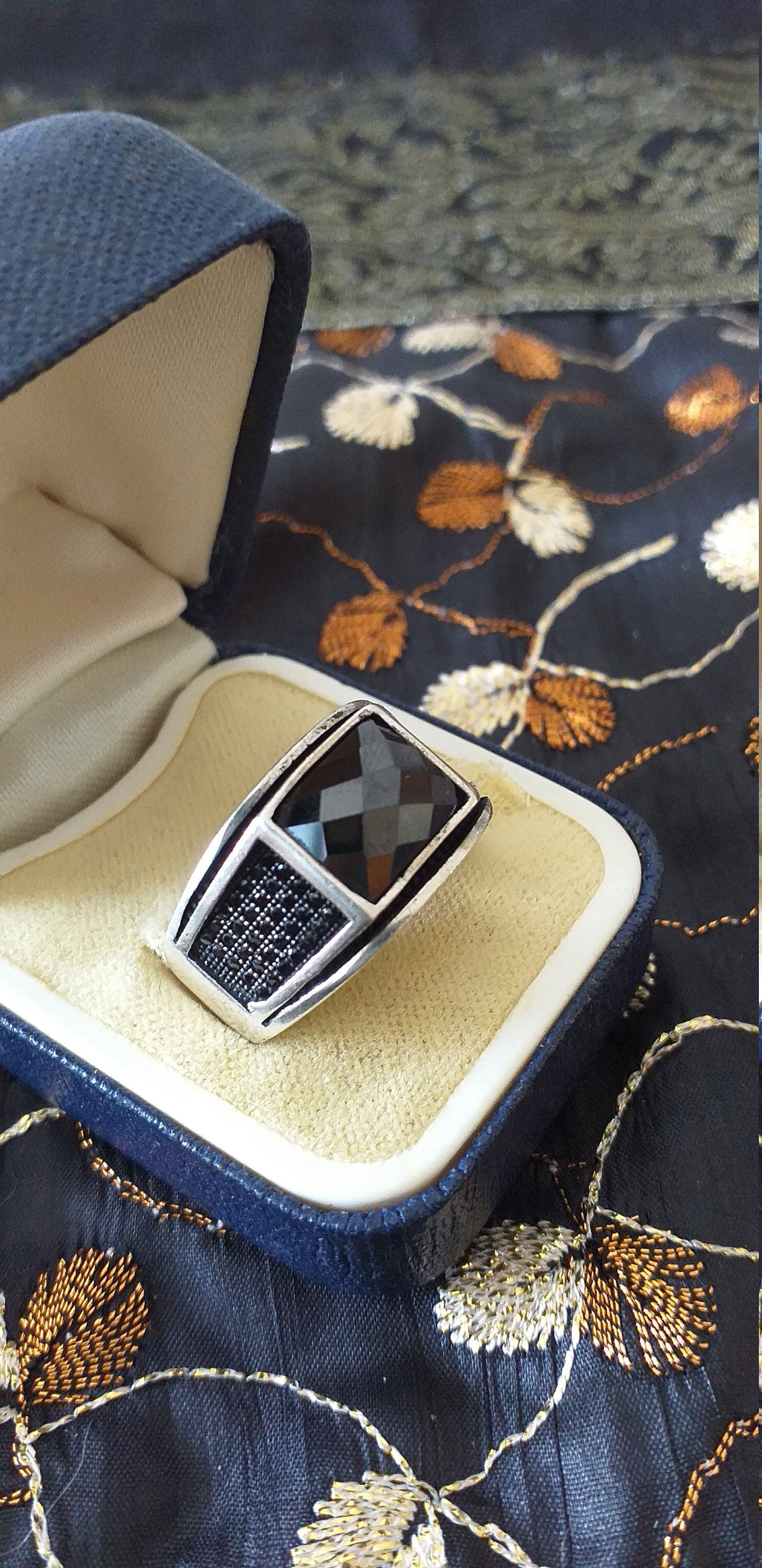 Antique Vintage 1960-s Sterling Silver Onyx Signet Ring UK S, US 9, 8.23 gram