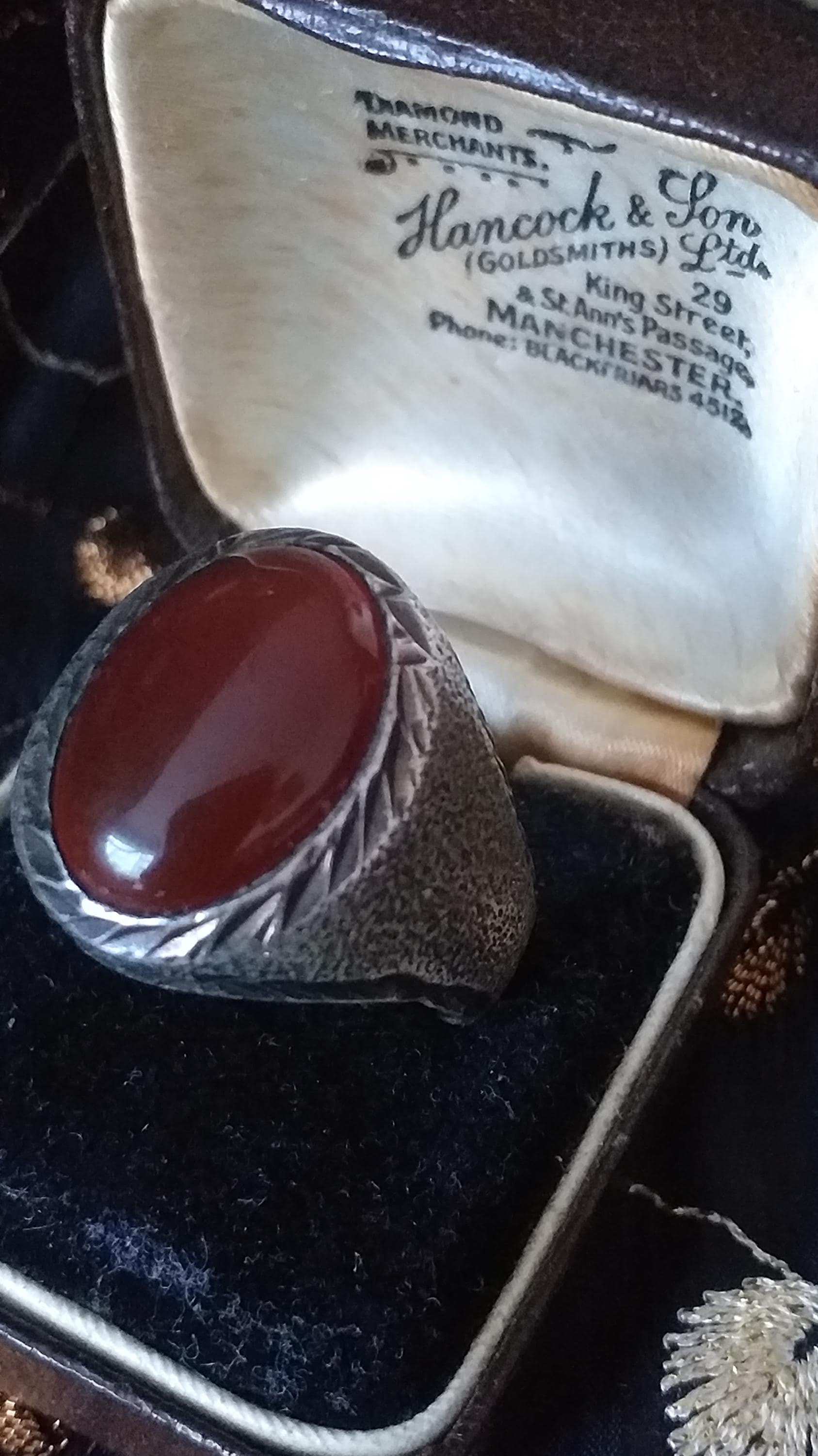 Antique 1935 Birmingham Hallmarks Silver Large Carnelian Signet Ring UK X US 12