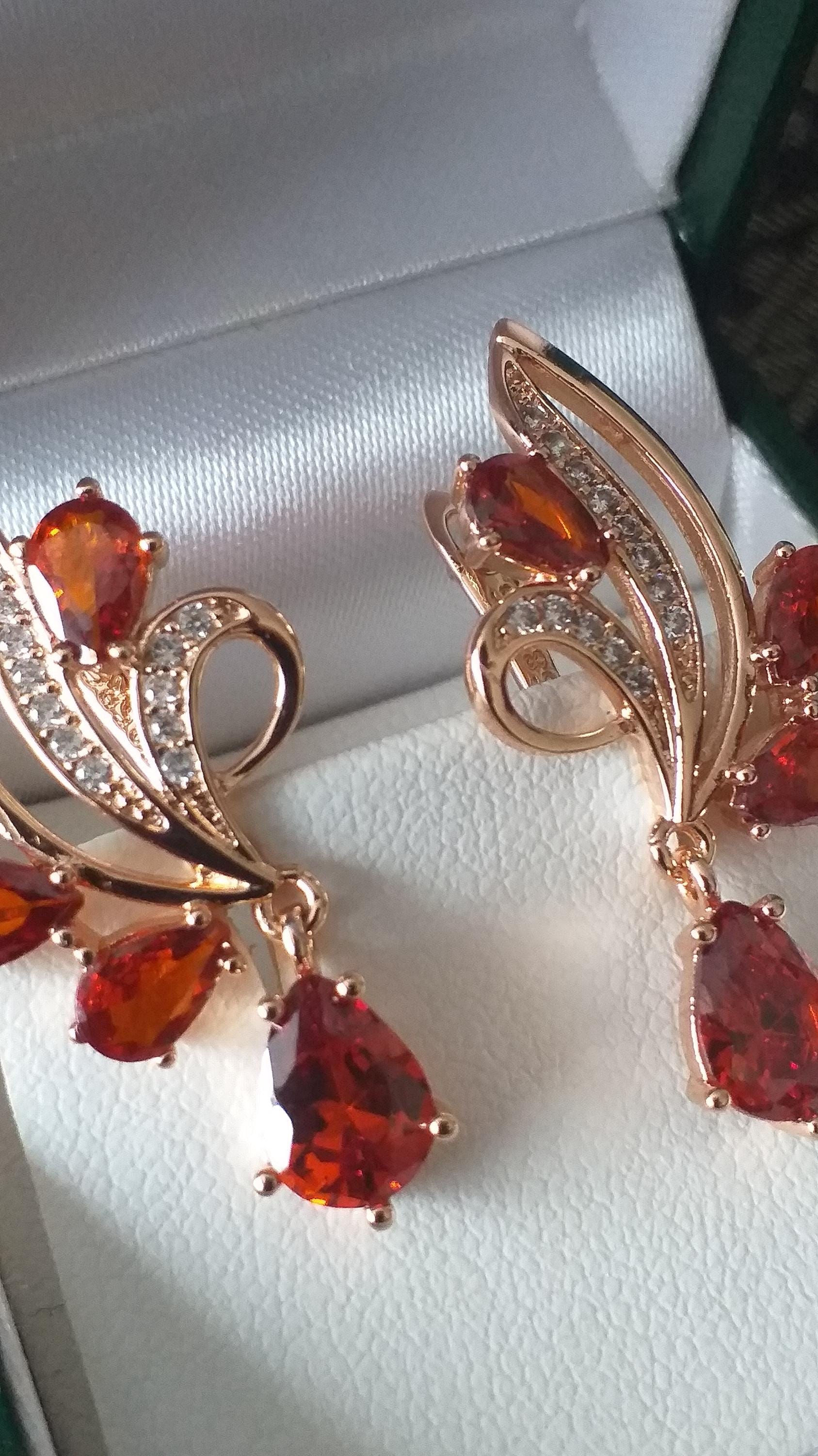 Vintage 1990s Orange Tourmaline Zircon Earrings 585 RG