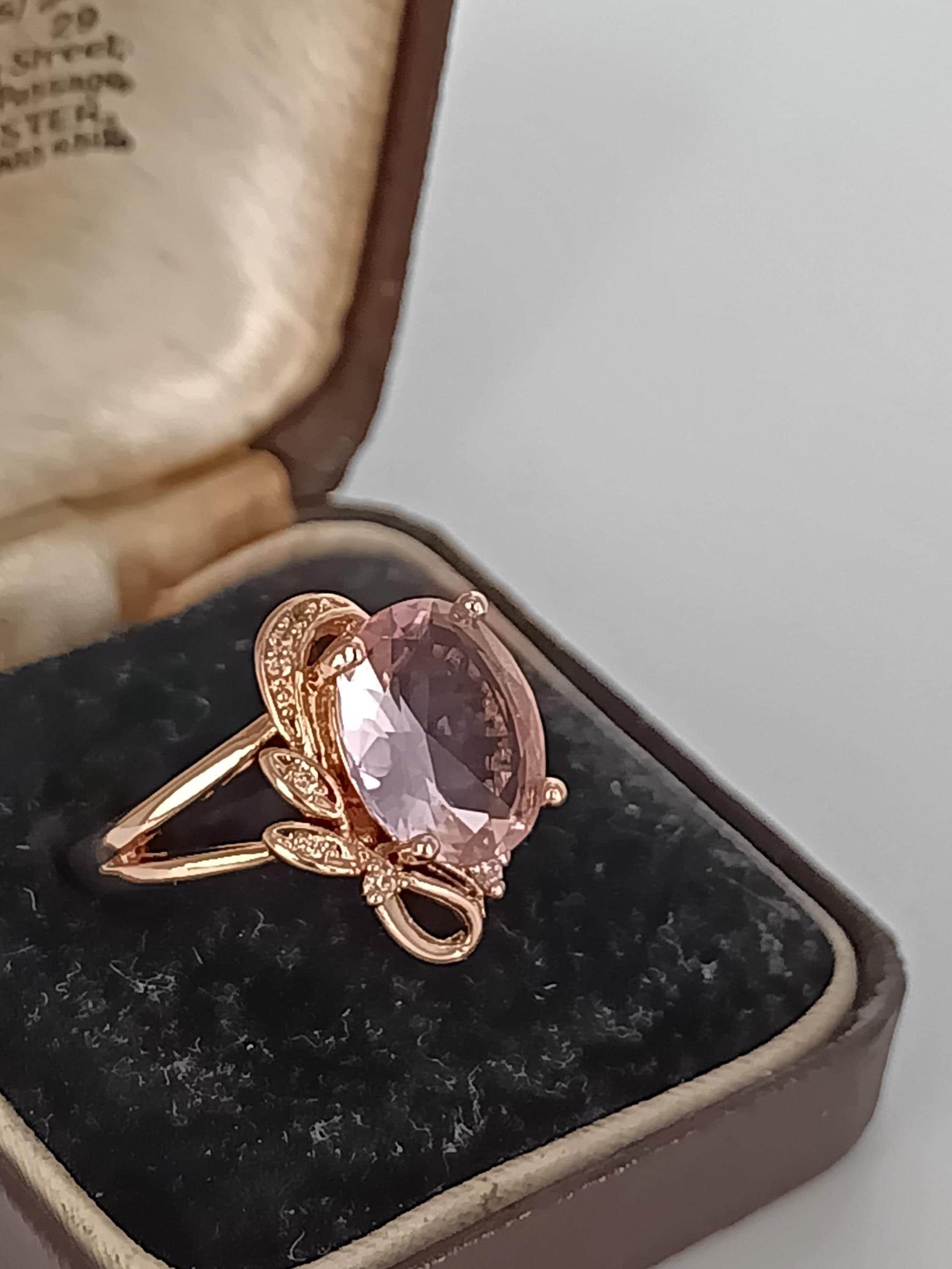 Vintage 14 Ct Rolled Gold Pink Topaz Ring - Size O 1/2 (UK), 7 1/4 (US)