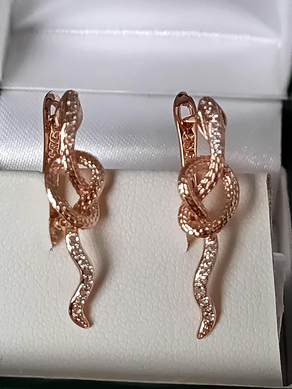 Miniature : Vintage 1990-s 14 Ct Rolled Gold Snake Zircons Earrings-Hallmarked 585 RG