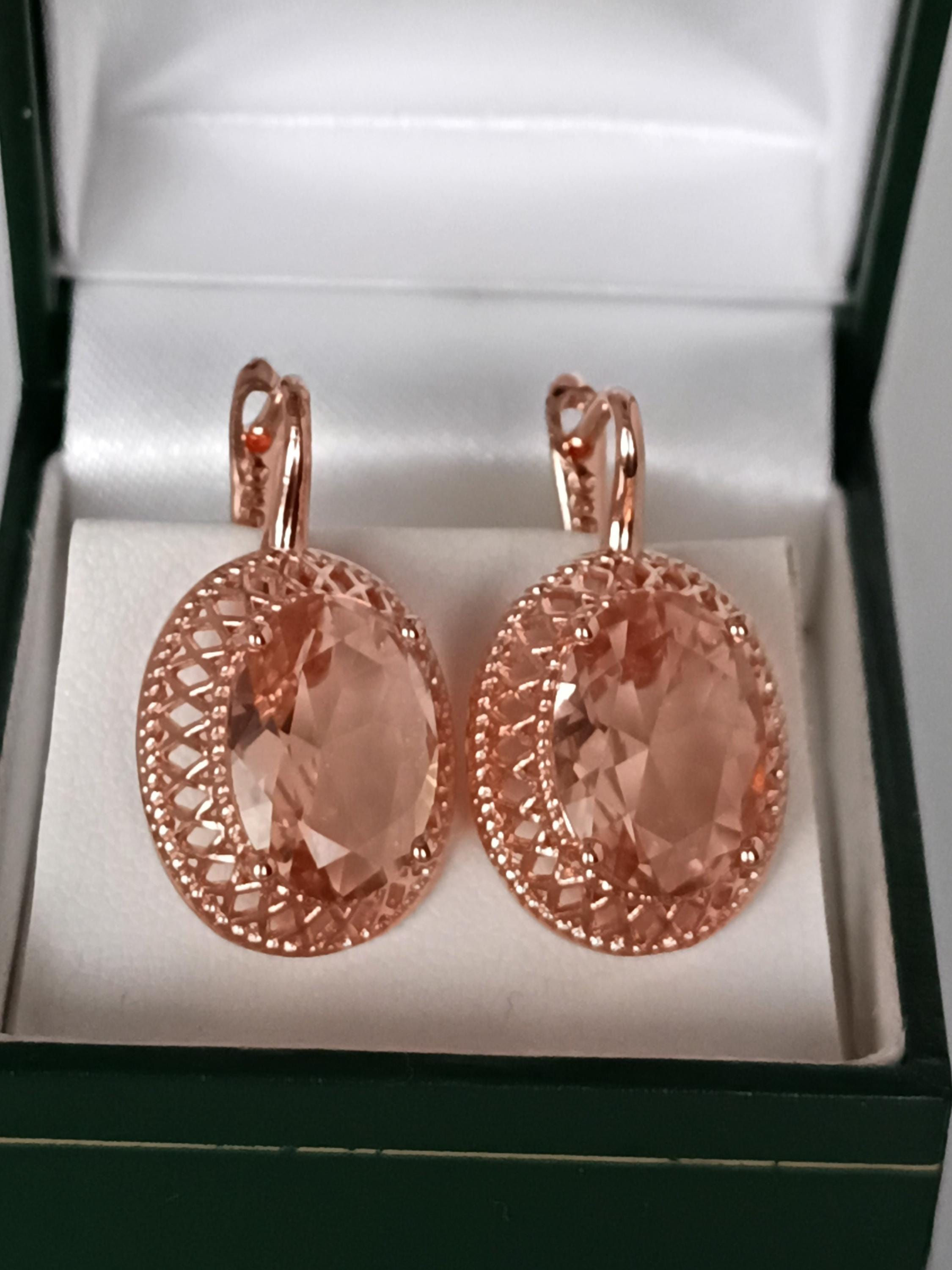 Vintage 1990-s 14 Ct Rolled Gold Large Morganite Earrings-Hallmarked 585 RG