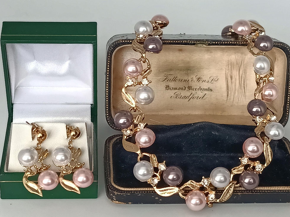 Thumbnail: Vintage 1990-s Pearls Bali Necklace and Earrings Set in Silver Tone