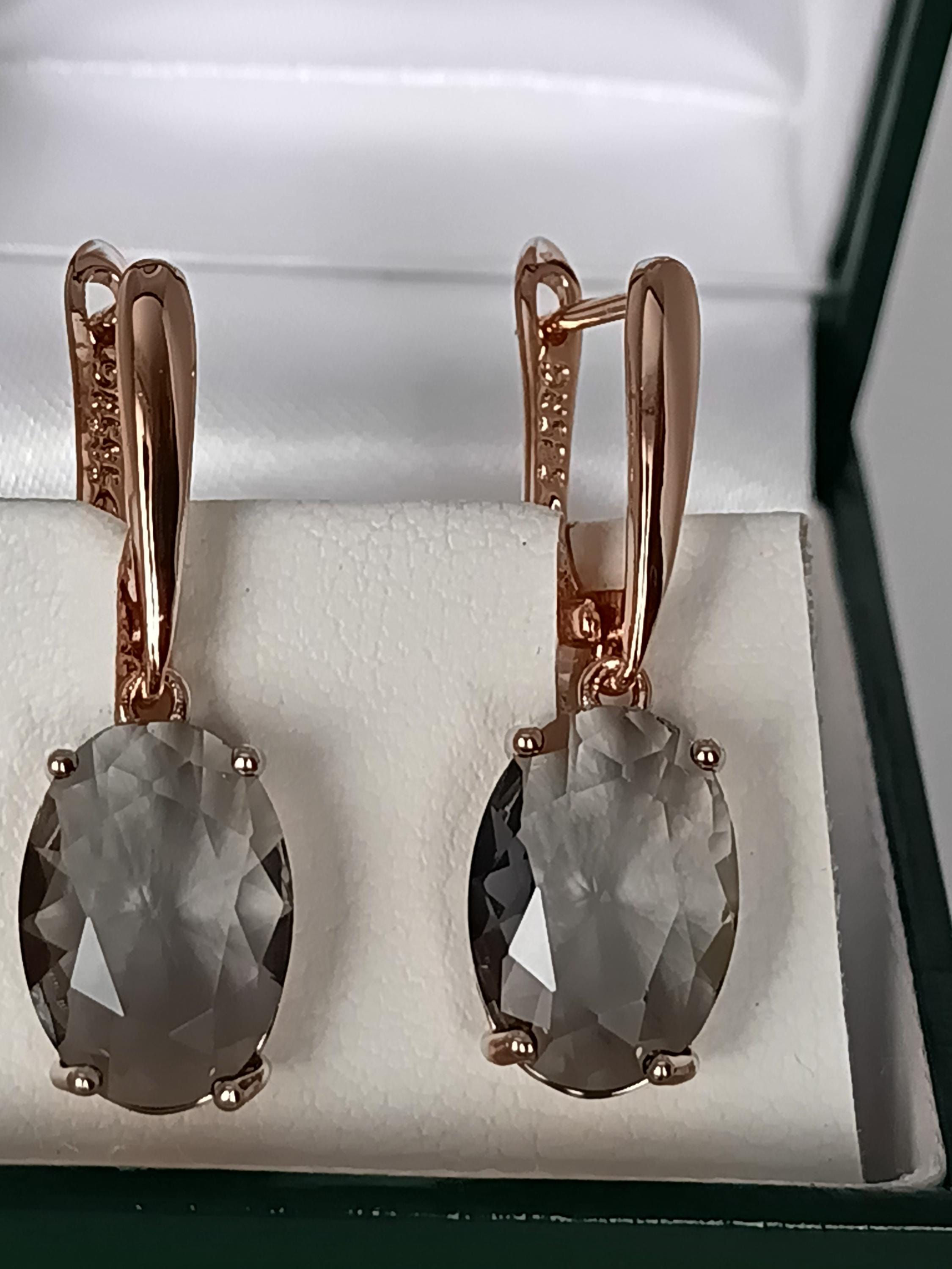 Vintage 1990-s 14 Ct Rolled Gold Grey Quartz Earrings-Hallmarked 585 RG