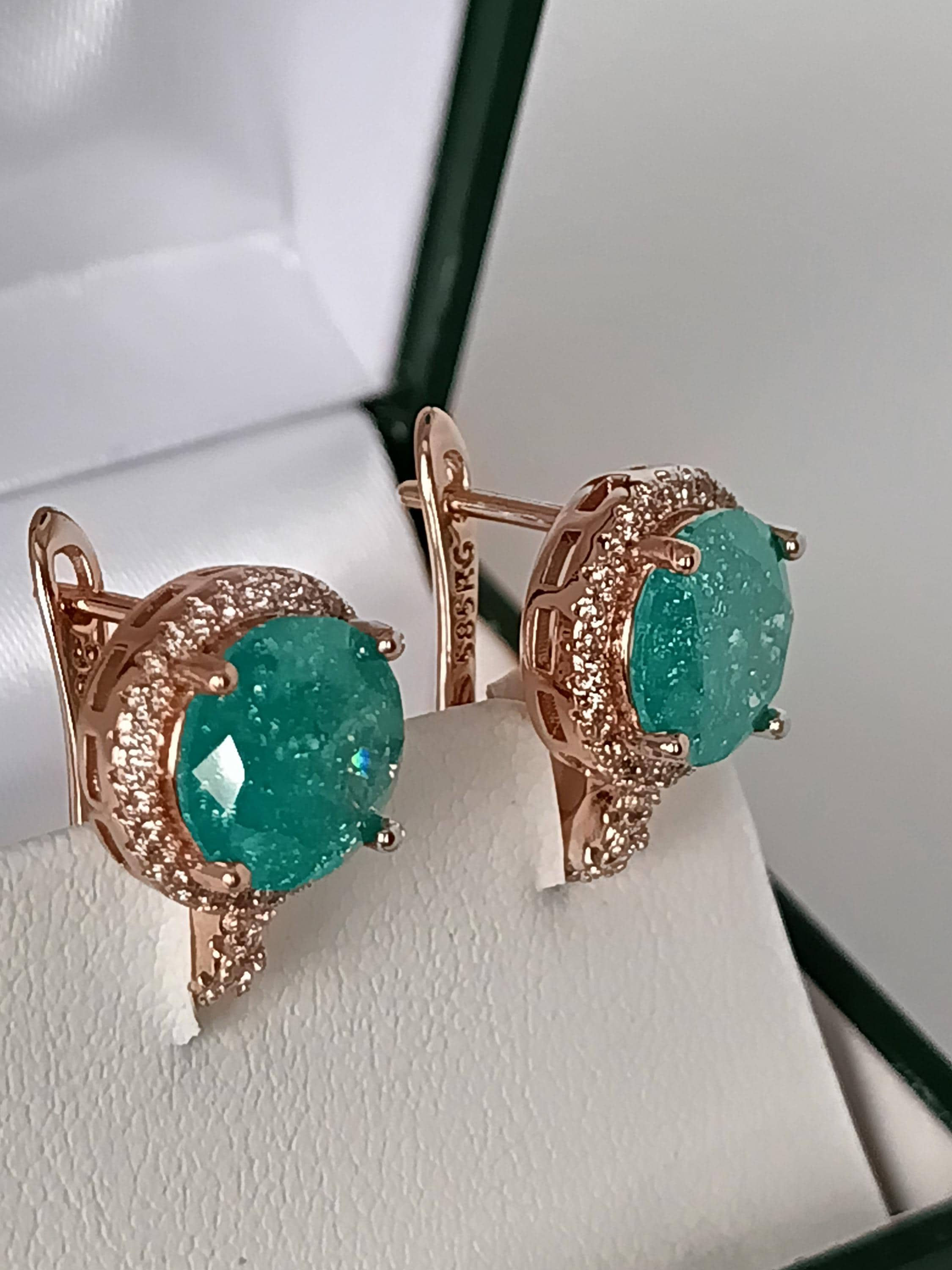 Vintage 1990-s 14 Ct Rolled Gold Frosted Emerald Earrings-Hallmarked 585 RG