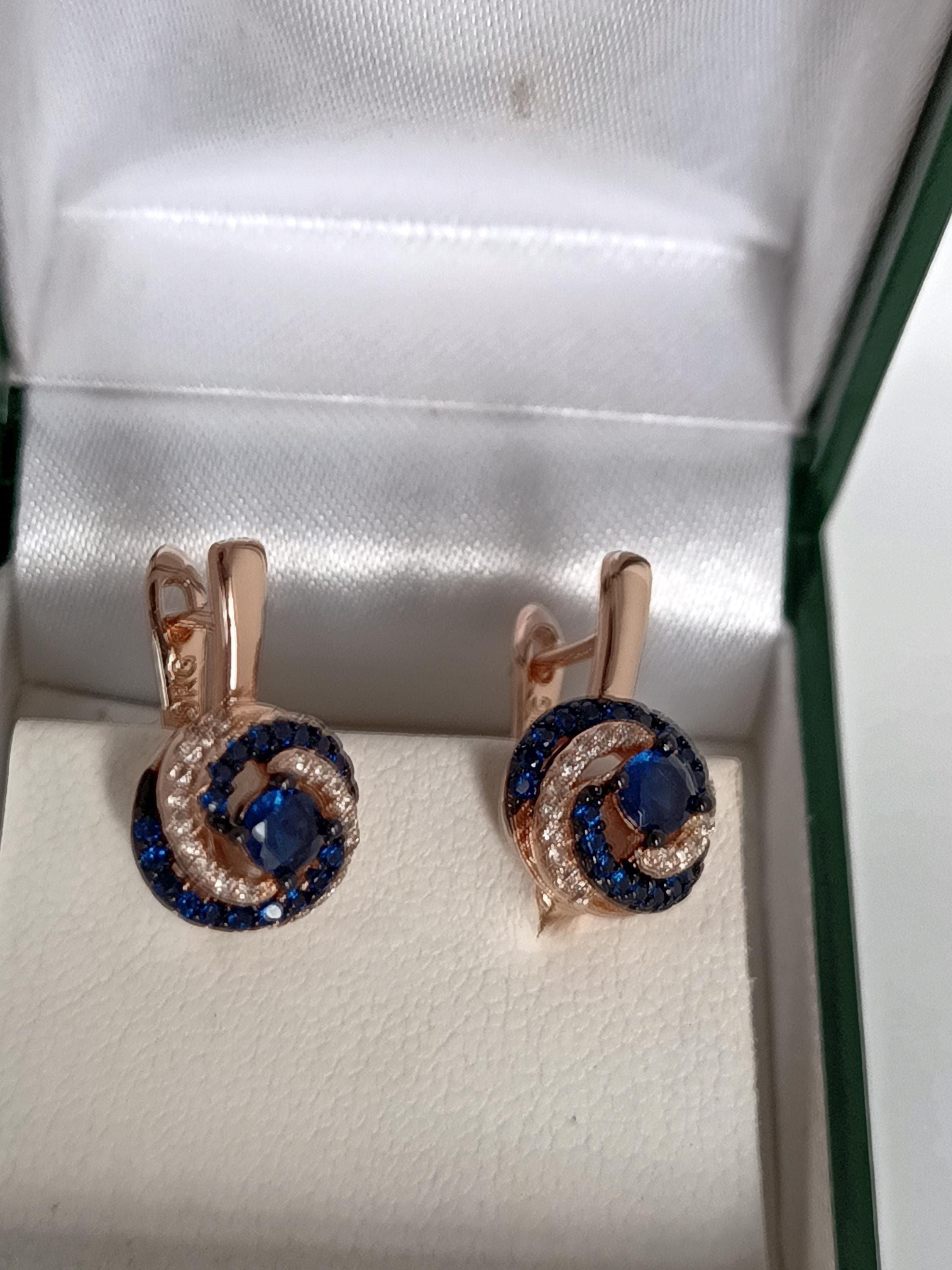Vintage 1990-s 14 Ct Rolled Gold Sapphire and Zircon Earrings- Hallmarked 585 RG