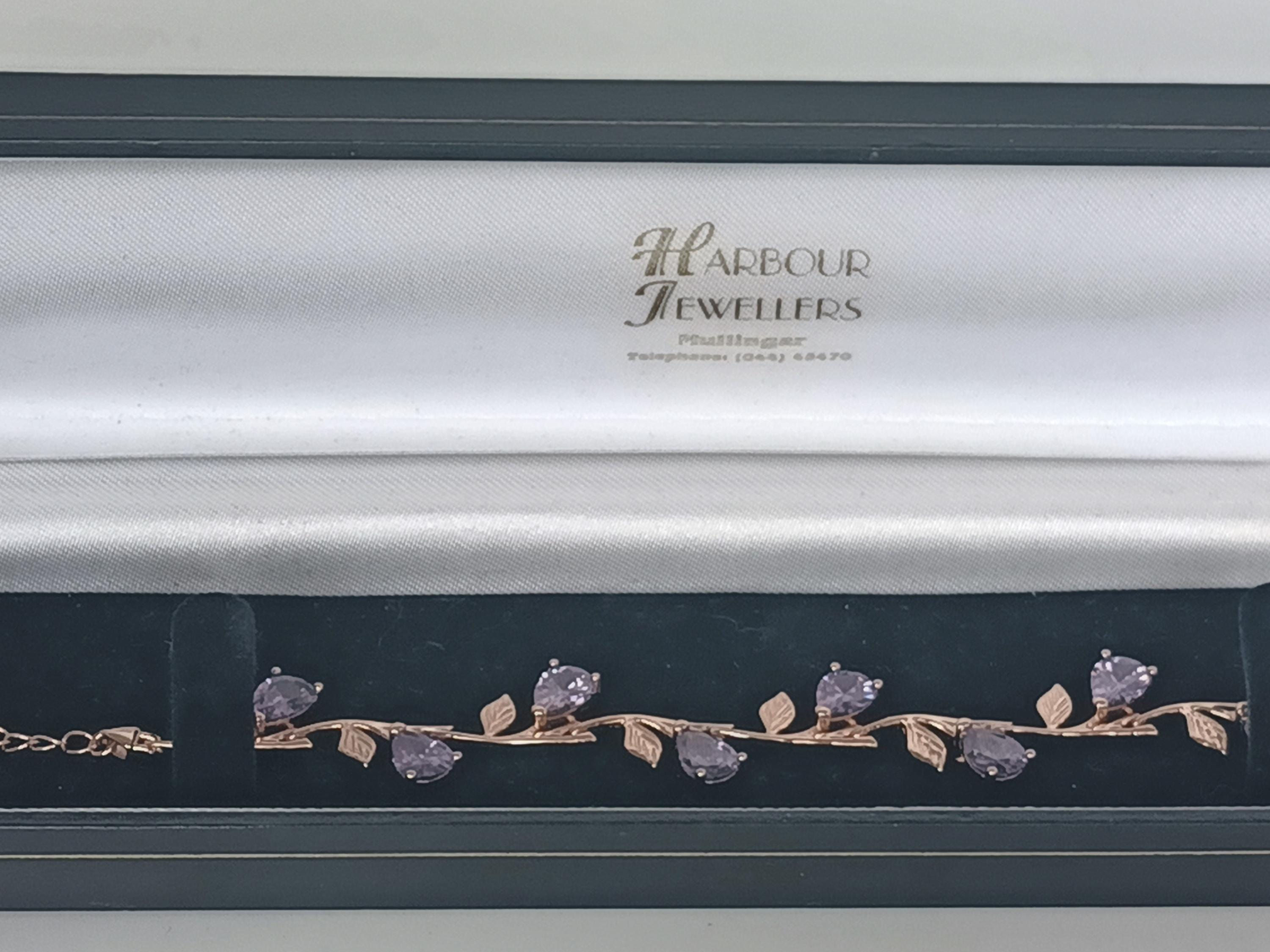 Vintage 1990-s Rolled Gold Amethyst Bracelet- Hallmarked 585 RG!!