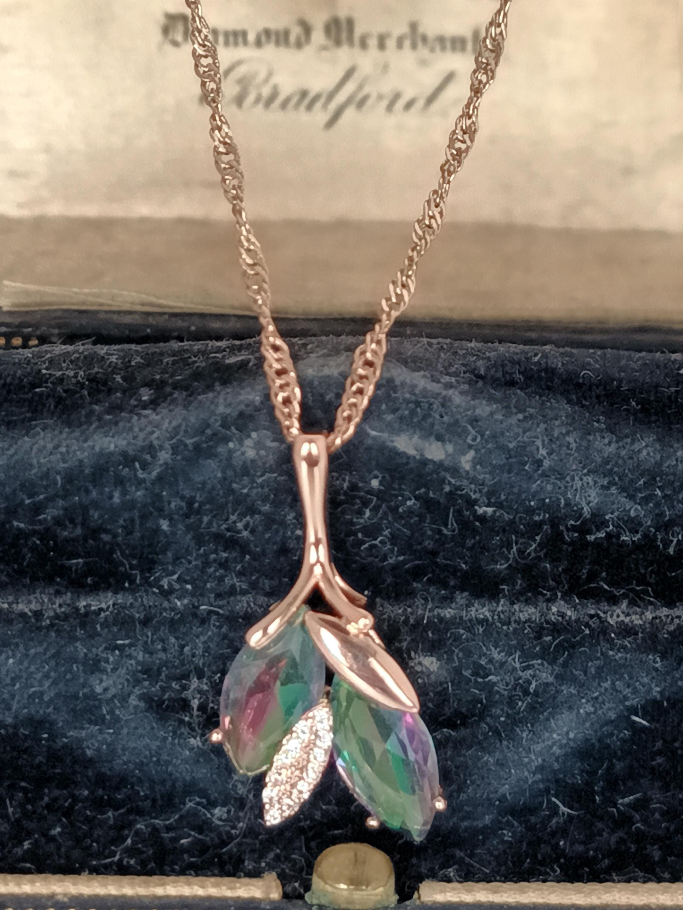 Vintage 1990-s 14 CT Rolled Gold Mystic Topaz Pendant on Chain-Hallmarked 585 RG