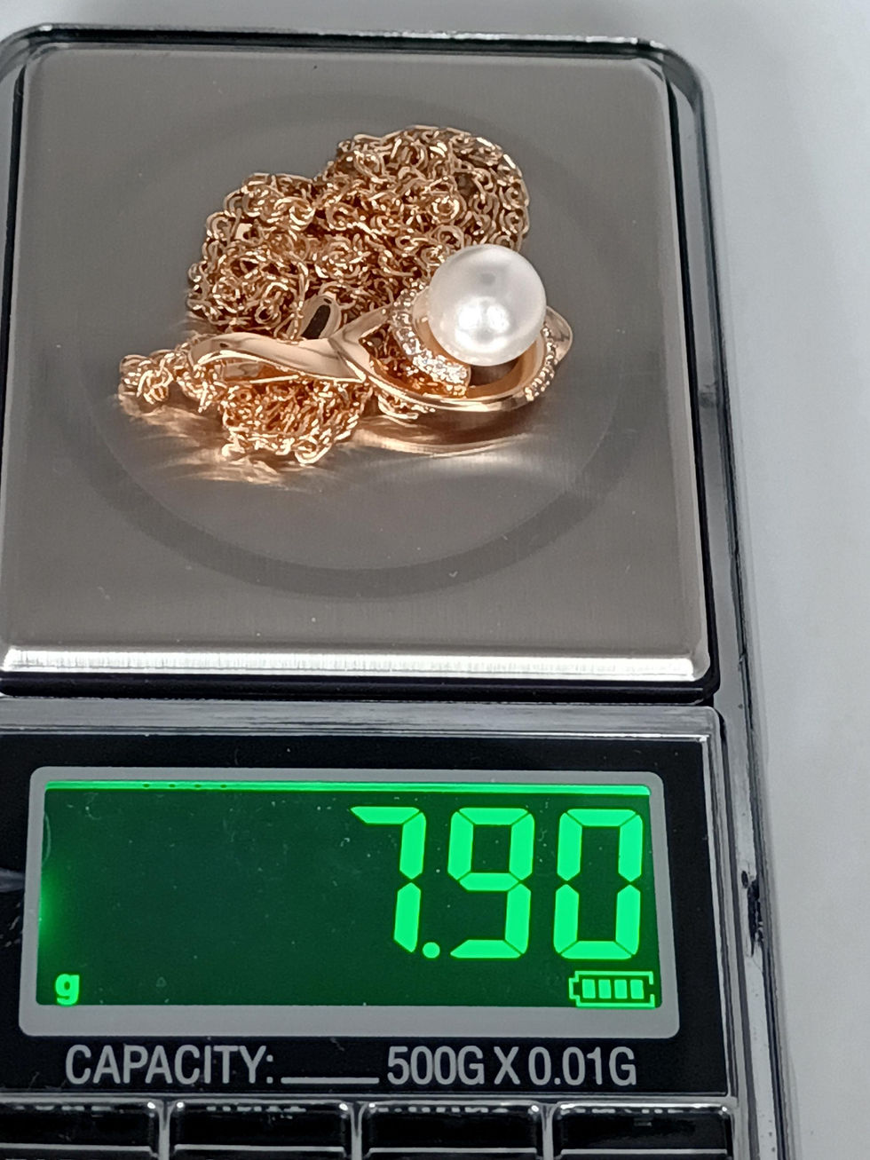 Thumbnail: Vintage 1990-s 14 CT Rolled Gold Pearl Pendant on Chain-Hallmarked 585 RG