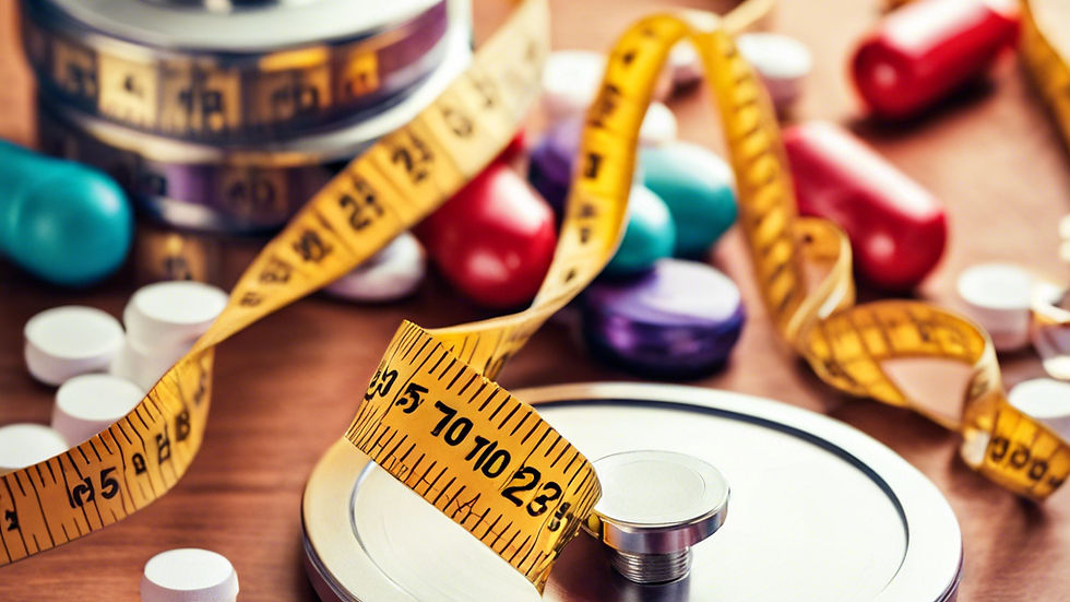 table with supplements and a tape measure