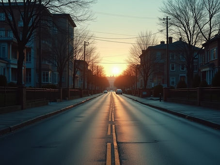 Empty city street at sundown