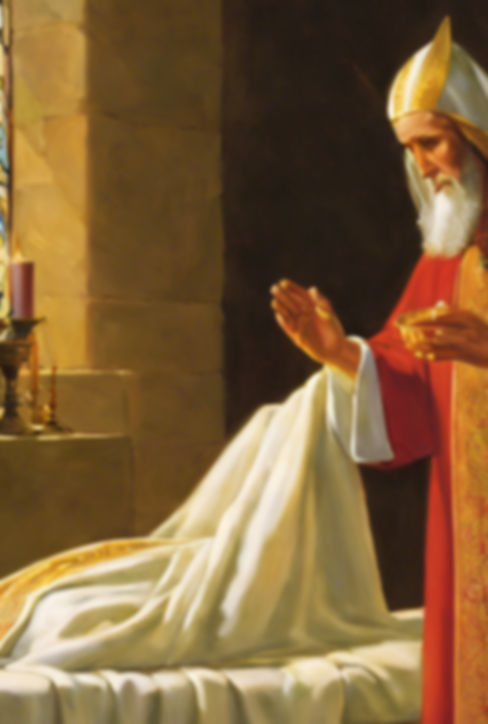 Picture of Priest's anointing of the ailing person on bed.