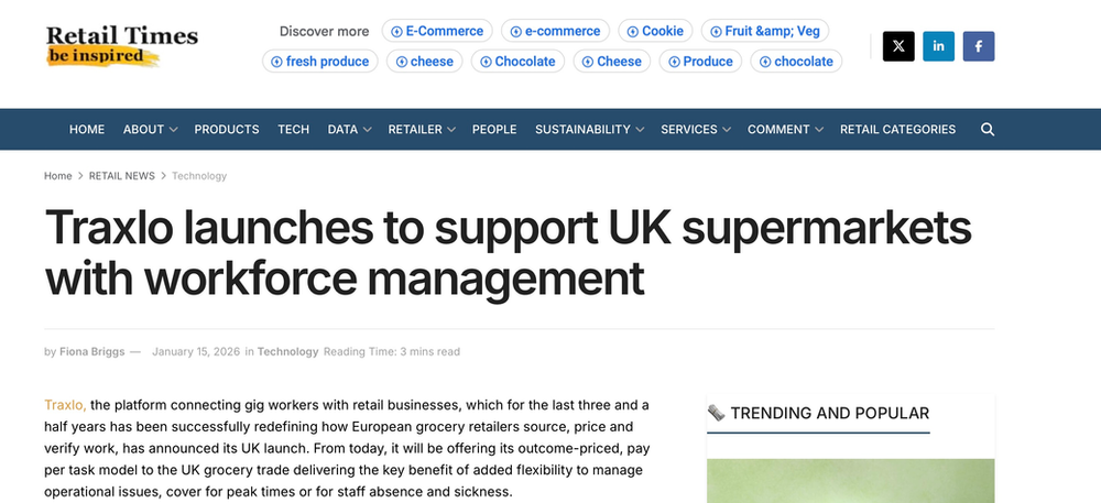 Traxlo launches to support UK supermarkets with workforce management