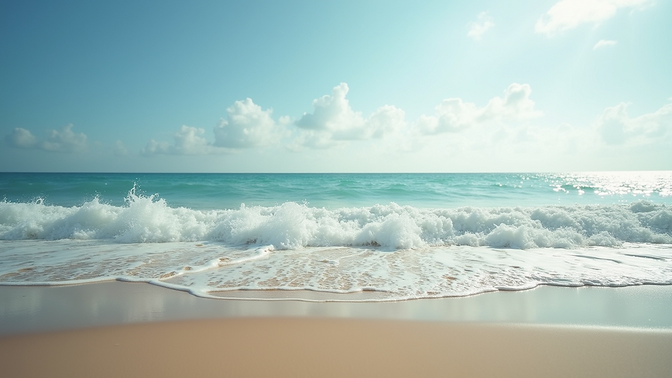 Wide angle view of a serene beach with gentle waves