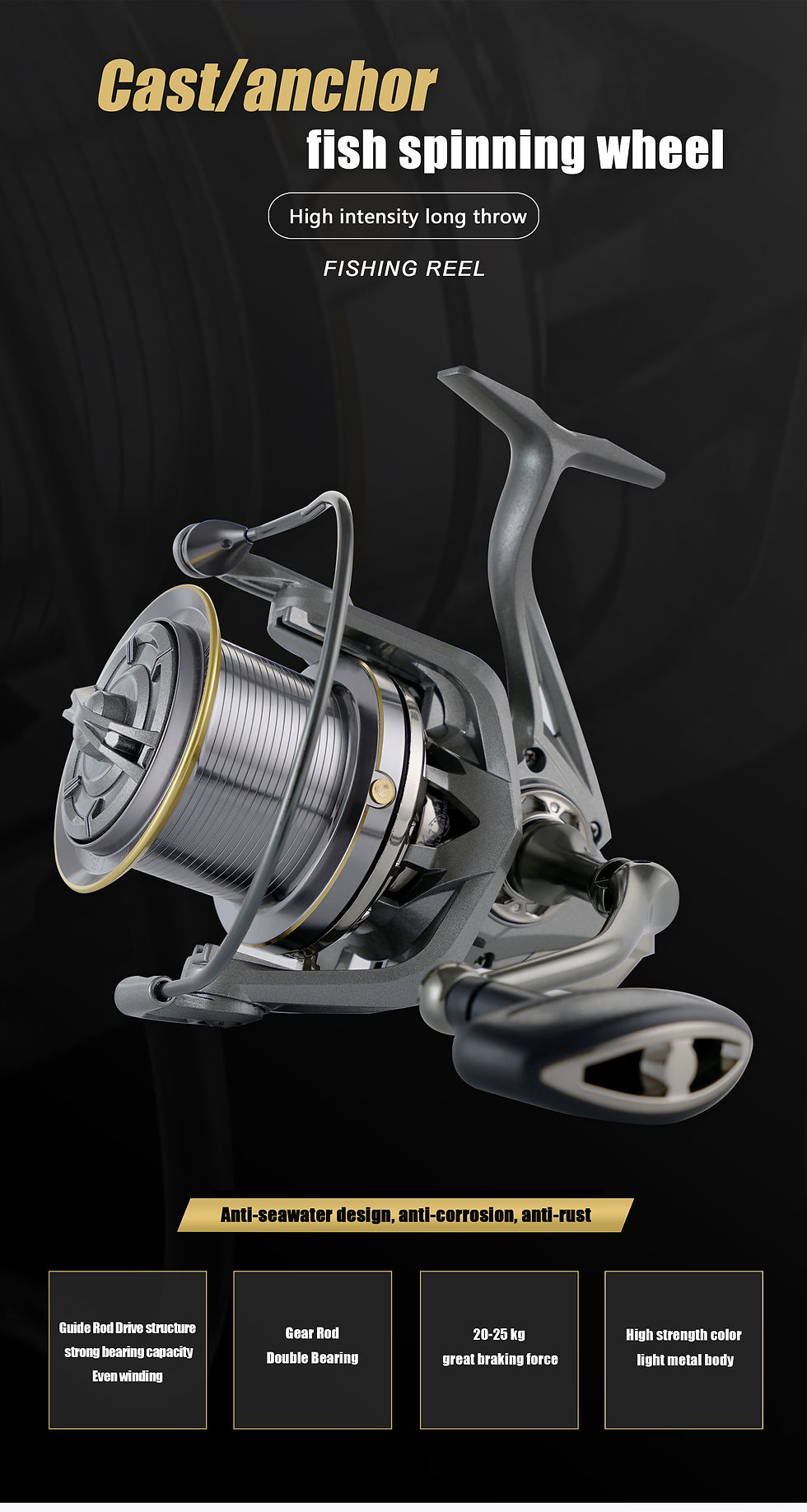 Thumbnail: Huidiao Stainless Steel Bearing Spinning Fishing Reel 8000 9000 10000 12000 1400