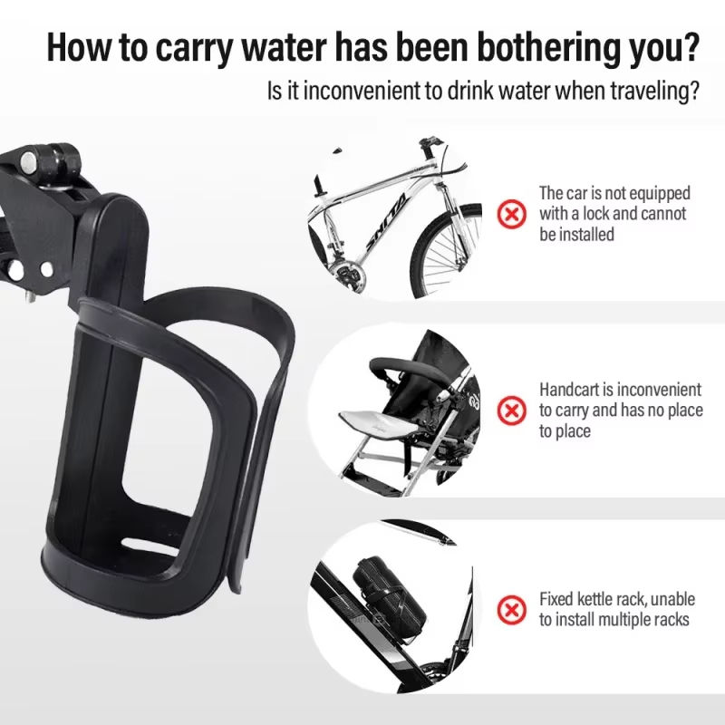 Thumbnail: Adjustable Stroller Water Bottle Holder - 360° Rotating Bike Cage for Stroller 