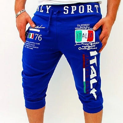 Thumbnail: Men's Athletic Shorts Sweat Shorts Capri Pants Drawstring Print Letter Sports Ou