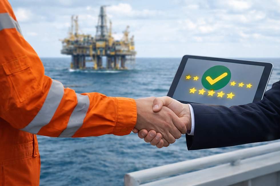 operadores com aperto de mão em plataforma offshore