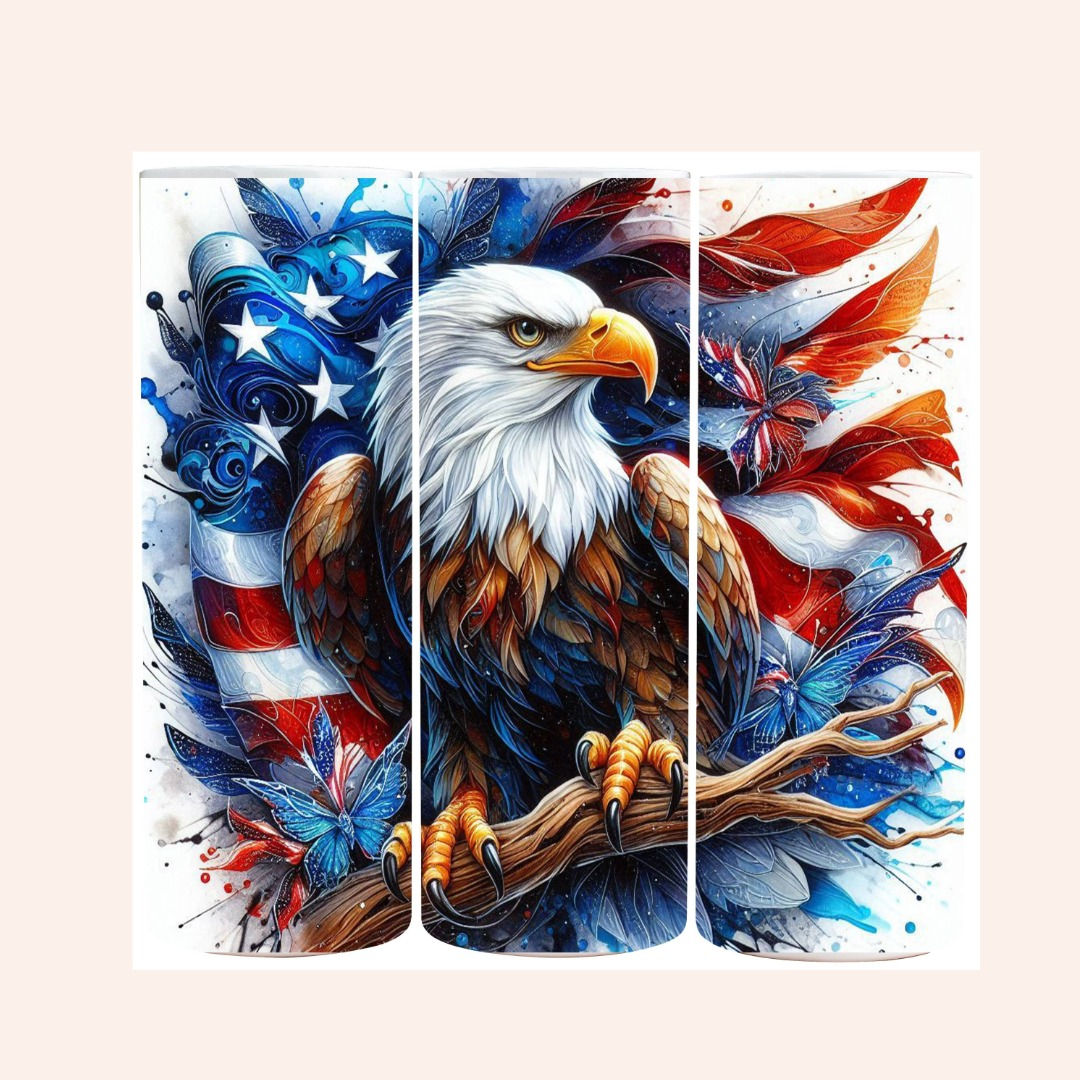 Patriotic bald eagle 20 oz. stainless steel tumbler