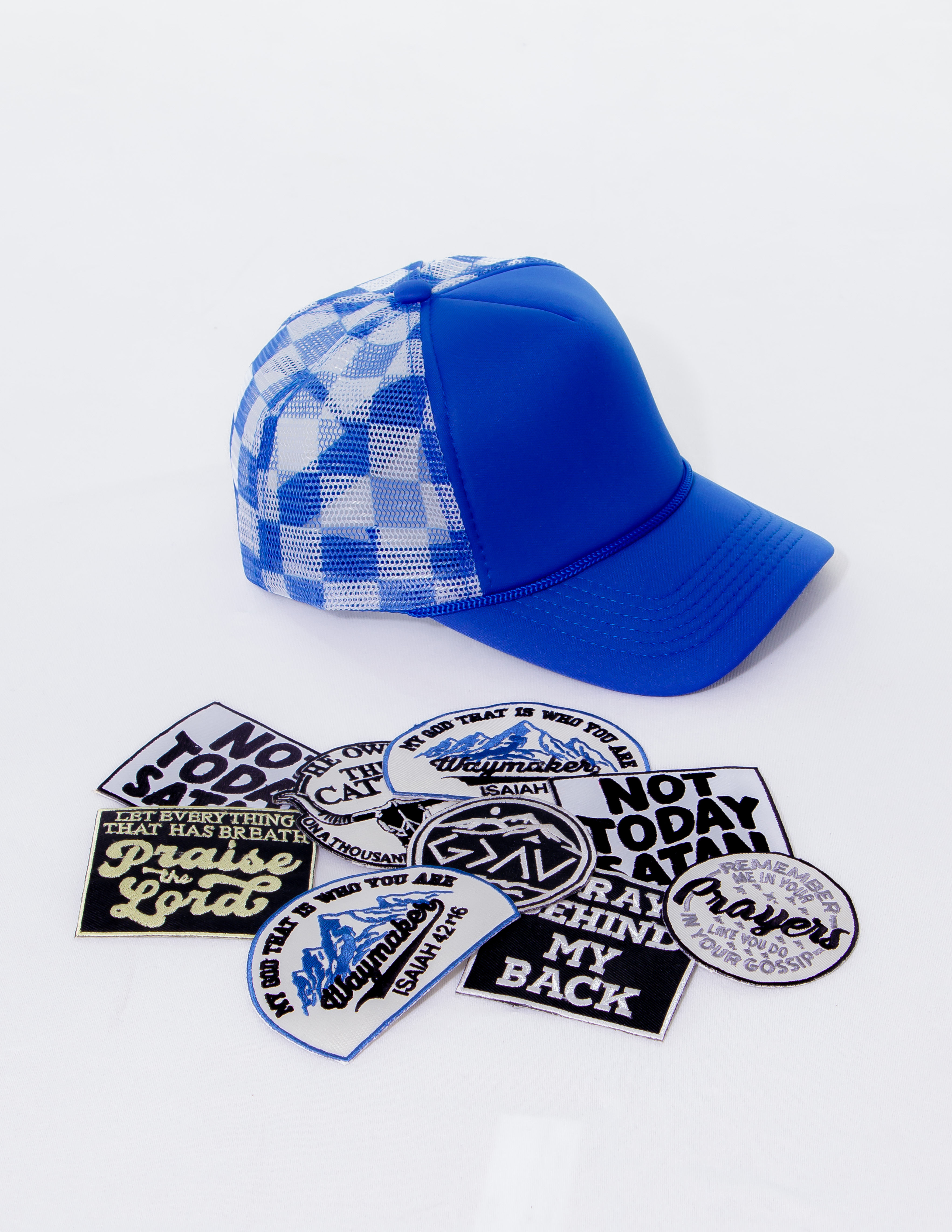 Checkered Blue & White Trucker Hat