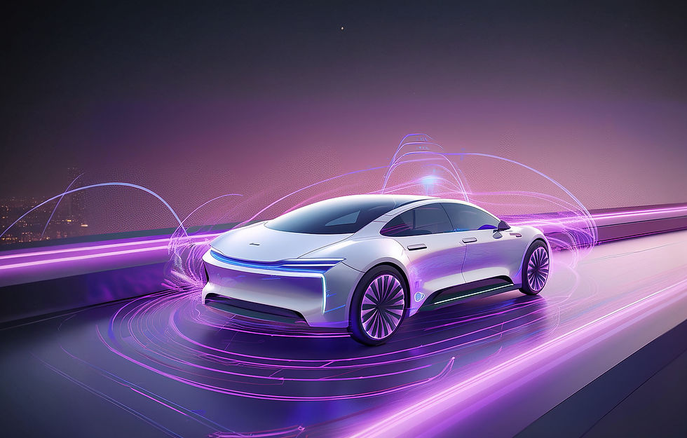 Firefly Autonomous self driving white electric car change the lane and overtakes studio ve