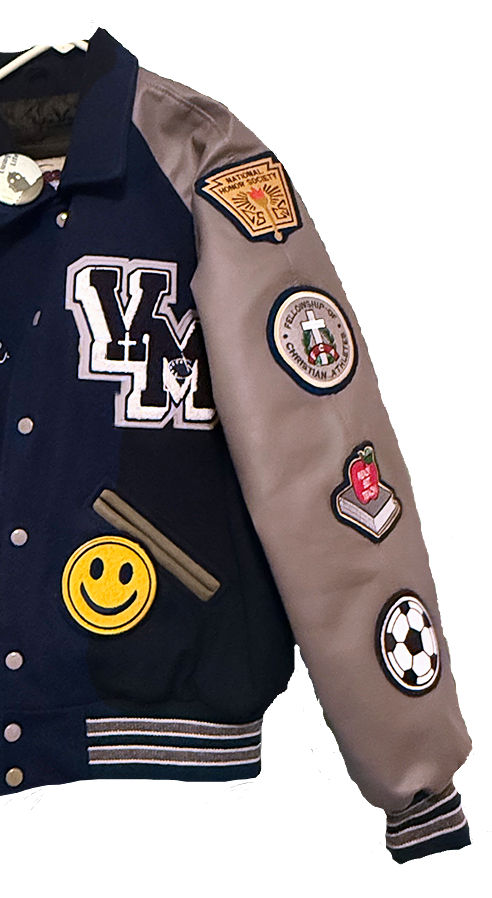 Varsity jacket with embroidered patches