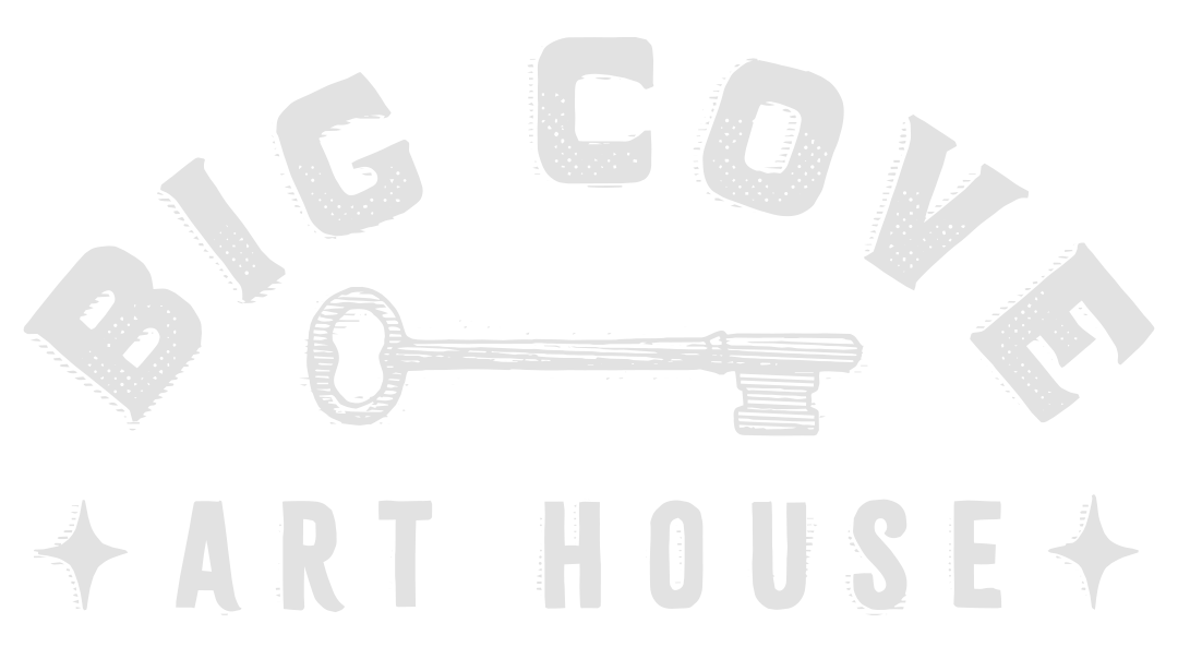 Arched Logo that says "Big Cove" with a skeleton key drawing and below that it says "Art House"
