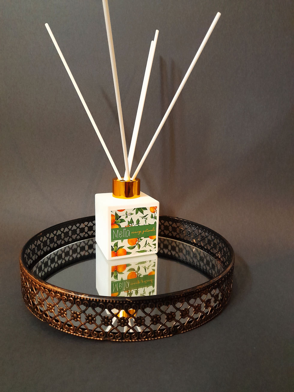 αρωματικό χώρου με ξυλάκια άνθη πορτοκαλιάς με πατσουλί melia candles 