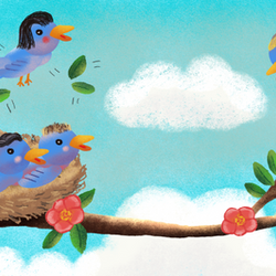 The birds welcome a new bird into the nest